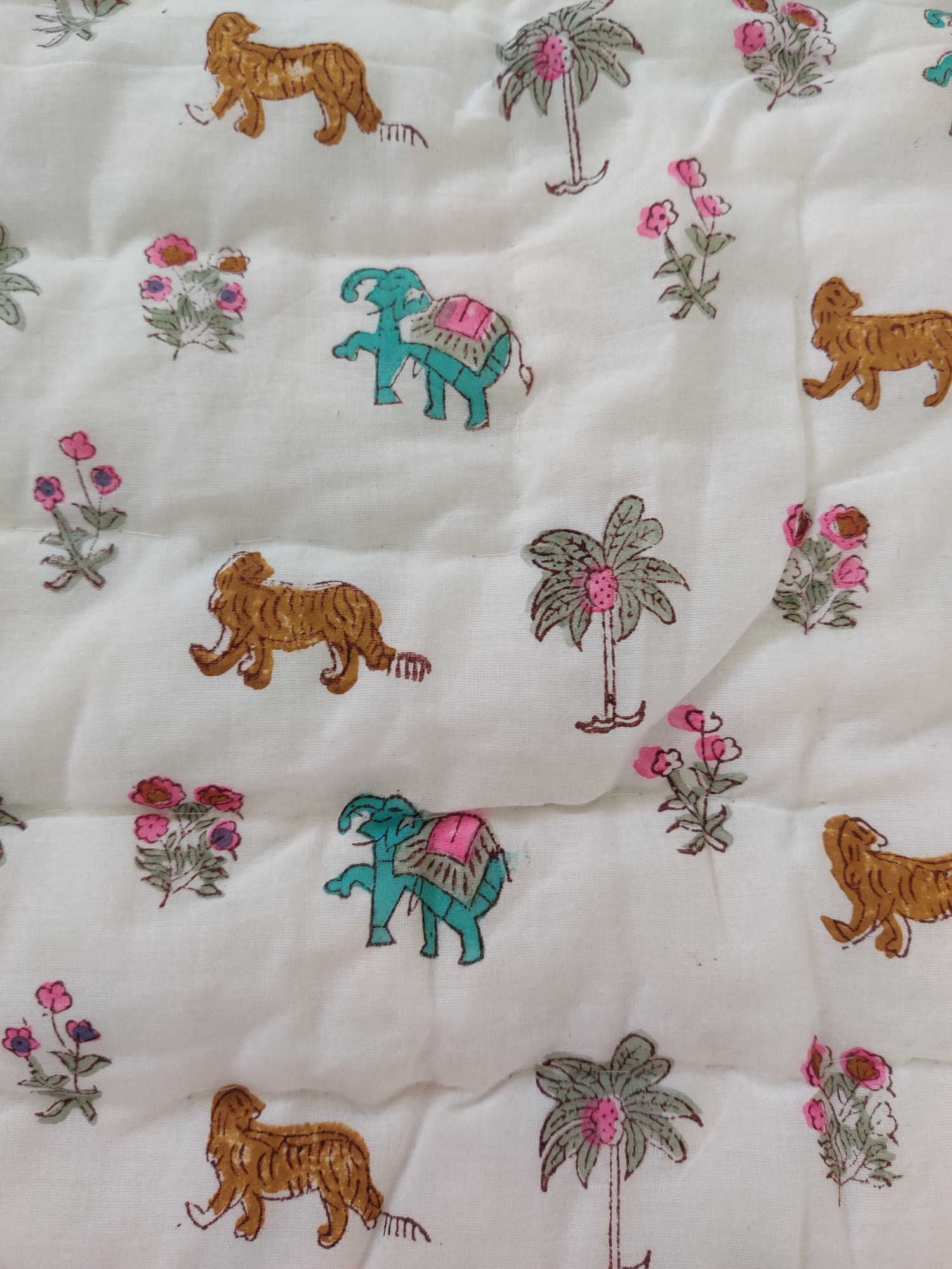 Hand Block Print Baby Quilt - yellow Lion Baby Jaipuri Cotton Razai