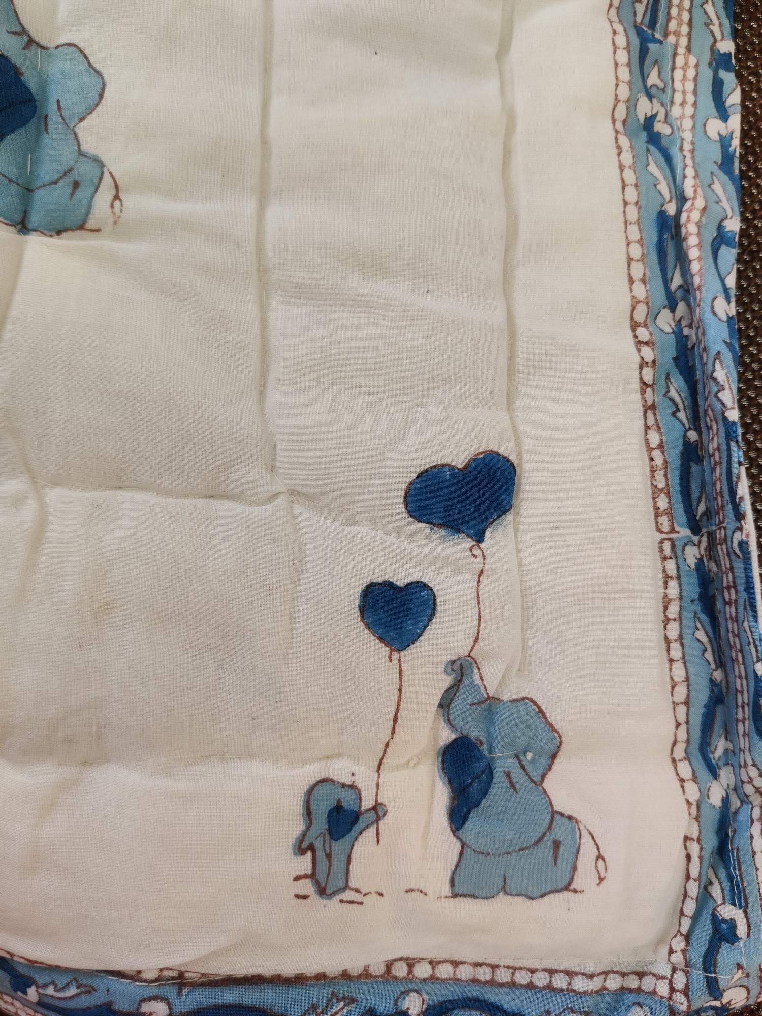 Hand Block Print Baby Quilt - Blue Elephant Baby Jaipuri Cotton Razai