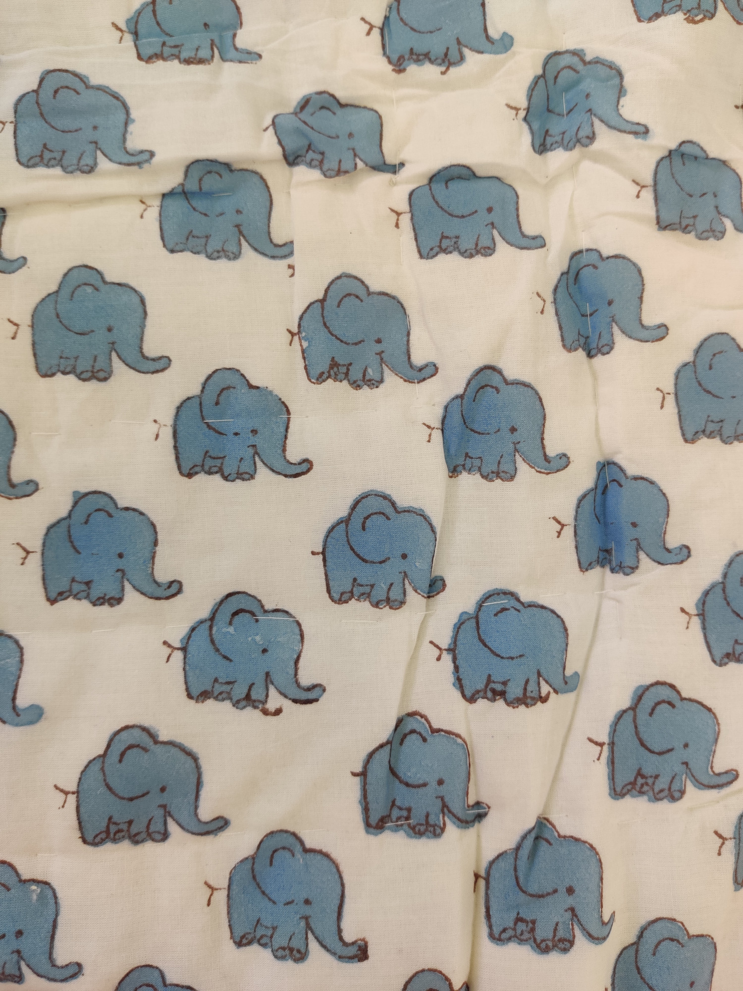Hand Block Print Baby Quilt - Blue Elephant Baby Jaipuri Cotton Razai
