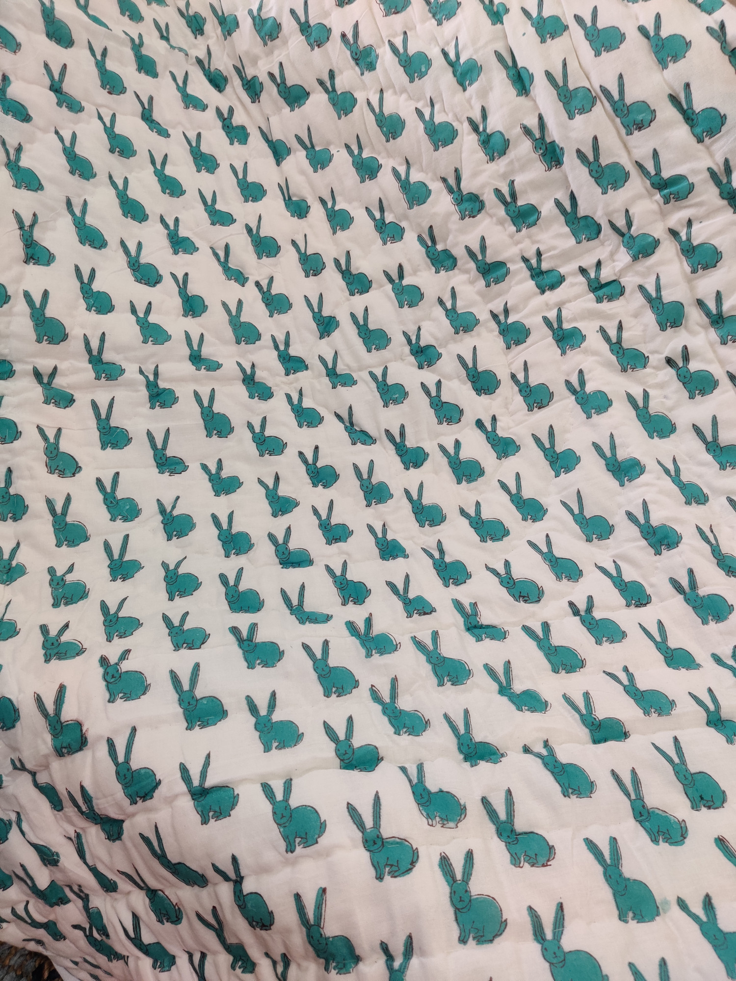 Hand Block Print Baby Quilt - Green Pup Baby Jaipuri Cotton Razai