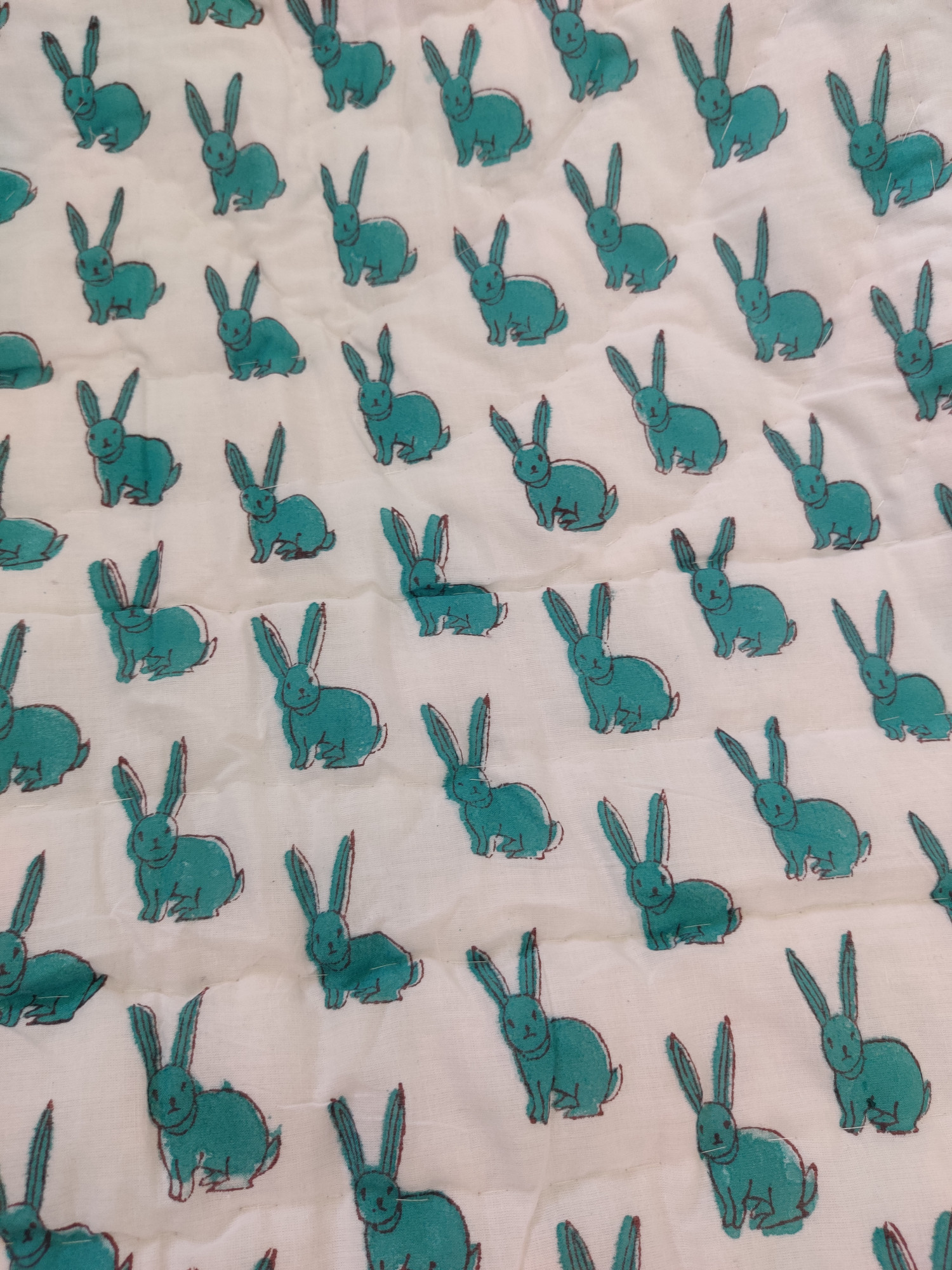 Hand Block Print Baby Quilt - Green Pup Baby Jaipuri Cotton Razai