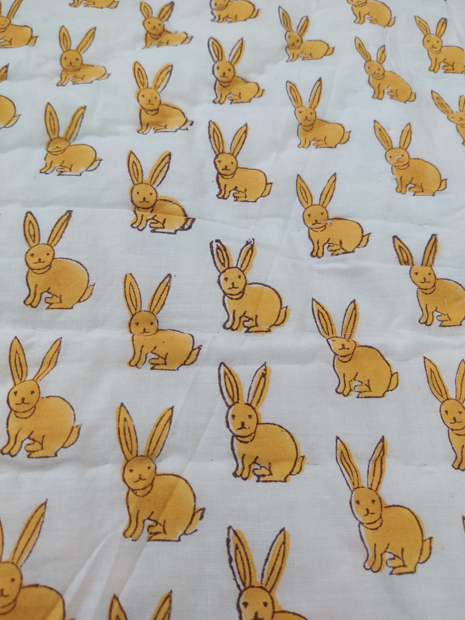 Hand Block Print Baby Quilt - Yellow Pup Baby Jaipuri Cotton Razai
