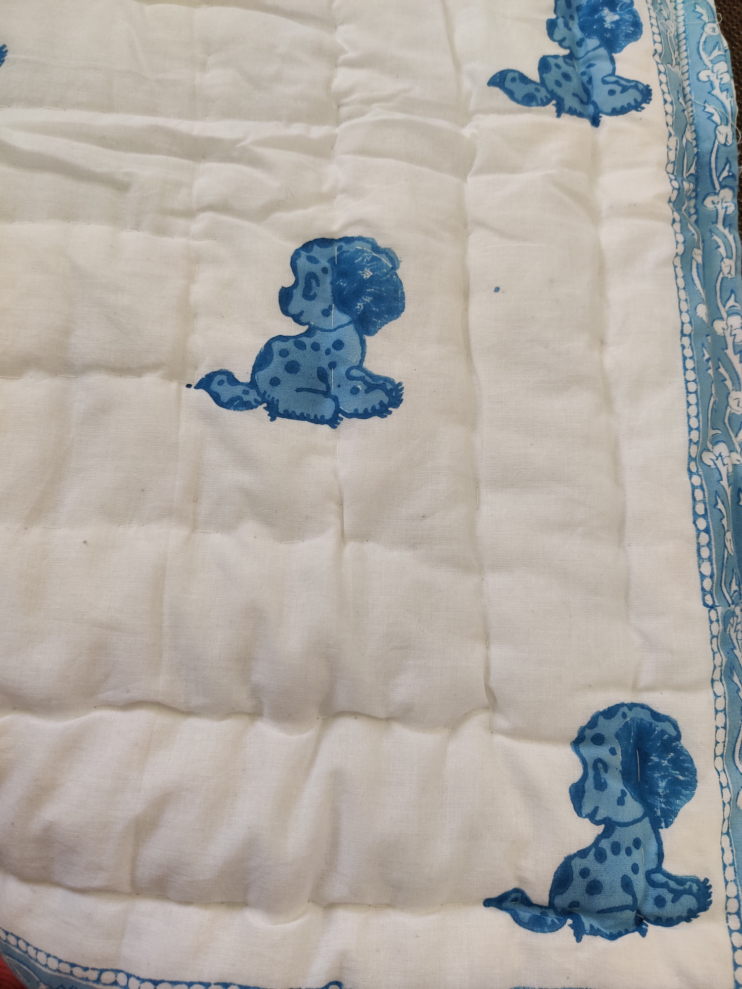 Hand Block Print Baby Quilt - Blue Pup Baby Jaipuri Cotton Razai