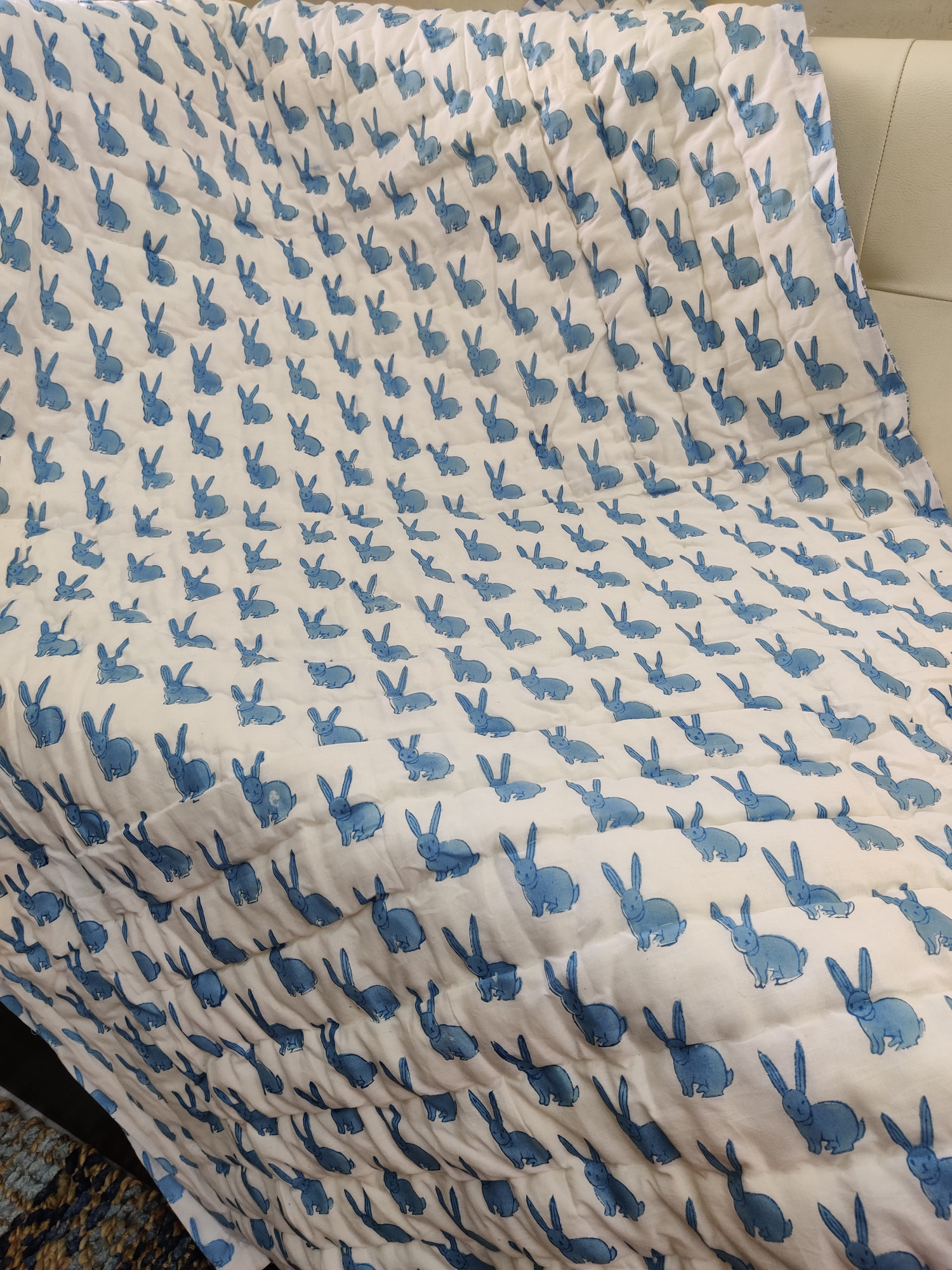 Hand Block Print Baby Quilt - Blue Pup Baby Jaipuri Cotton Razai