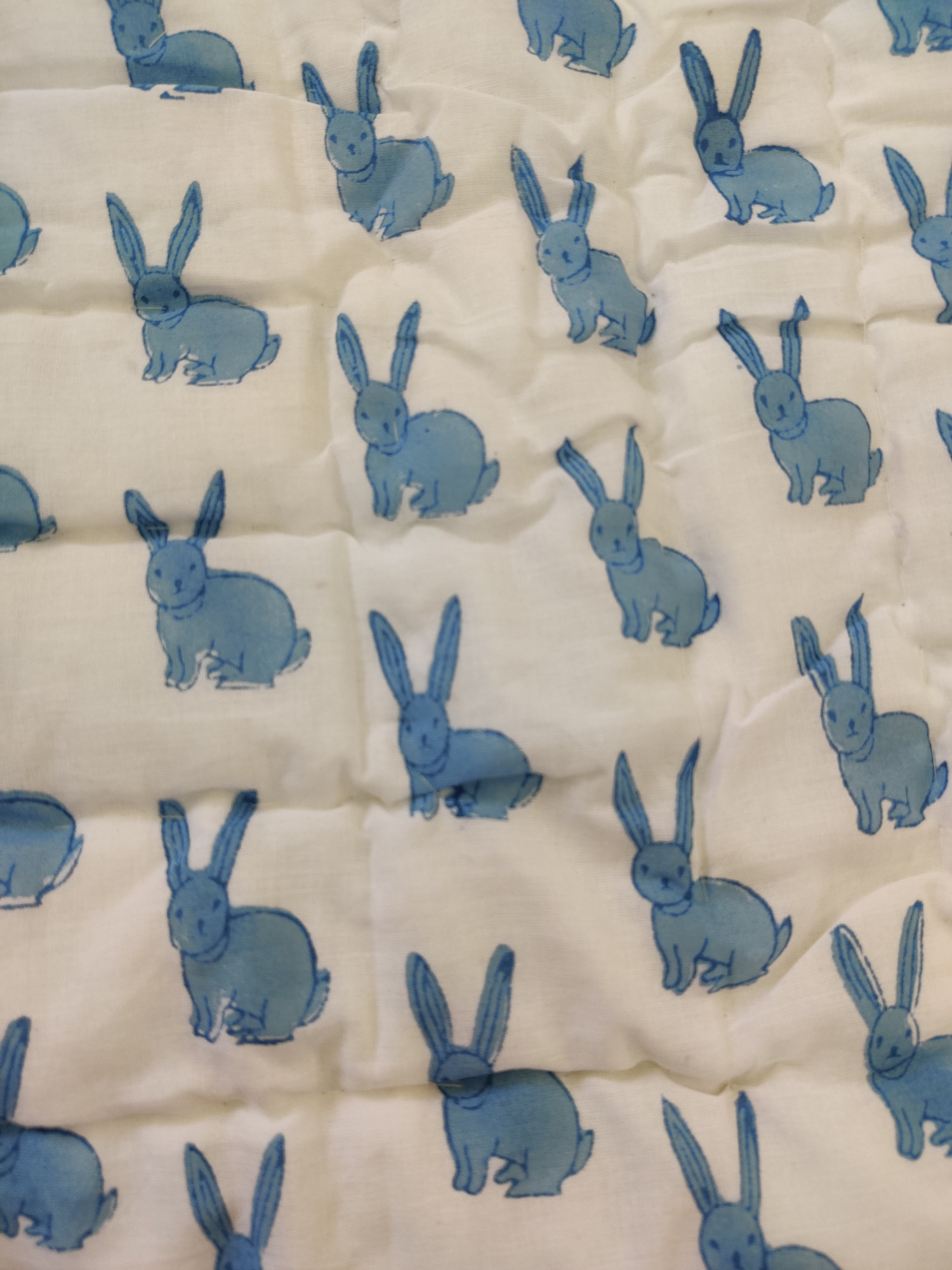 Hand Block Print Baby Quilt - Blue Pup Baby Jaipuri Cotton Razai