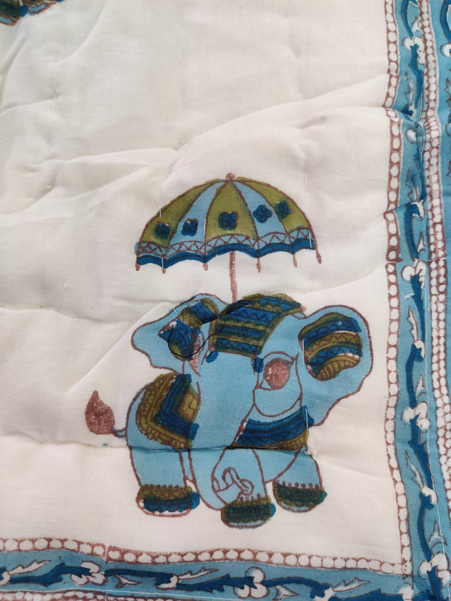 Hand Block Print Baby Quilt - Chatri Haathi Baby Jaipuri Cotton Razai