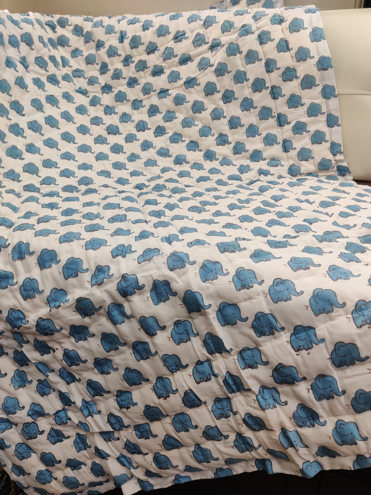 Hand Block Print Baby Quilt - Chatri Haathi Baby Jaipuri Cotton Razai