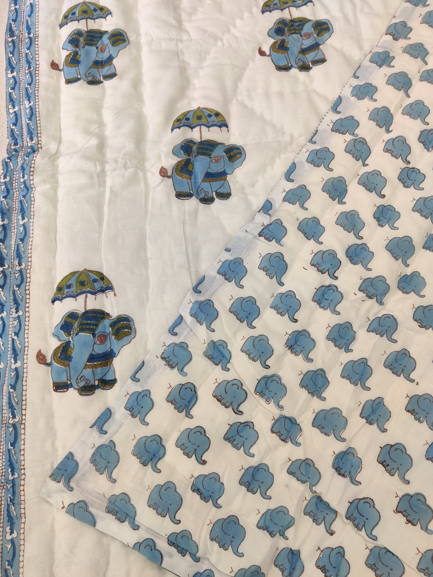 Hand Block Print Baby Quilt - Chatri Haathi Baby Jaipuri Cotton Razai