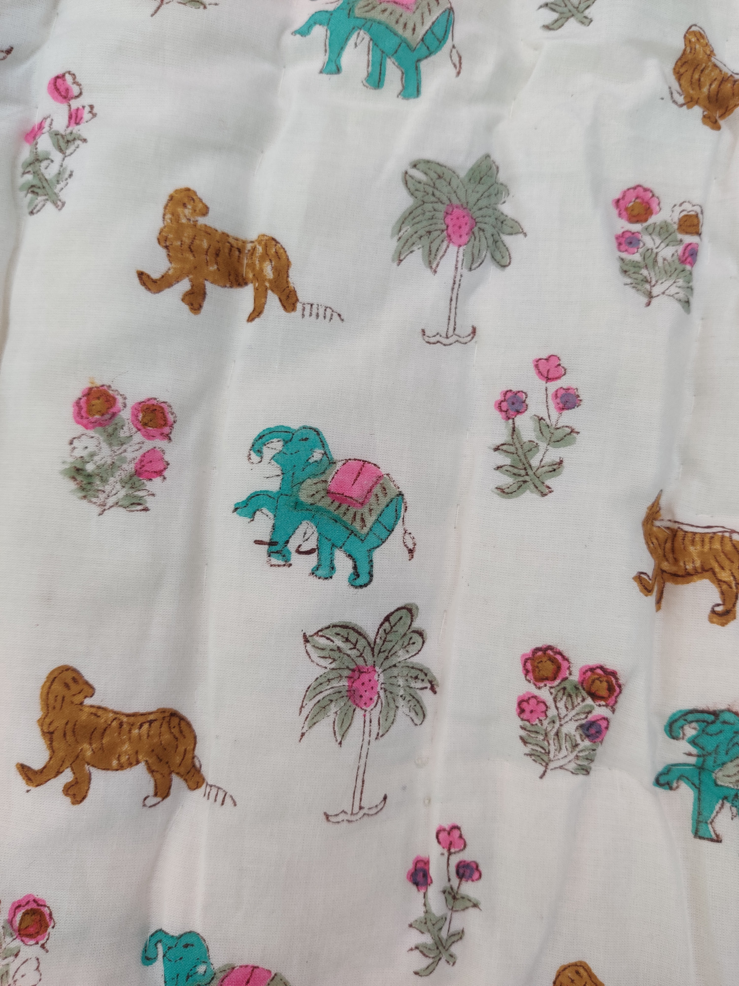 Hand Block Print Baby Quilt - Blue Tiger Baby Jaipuri Cotton Razai