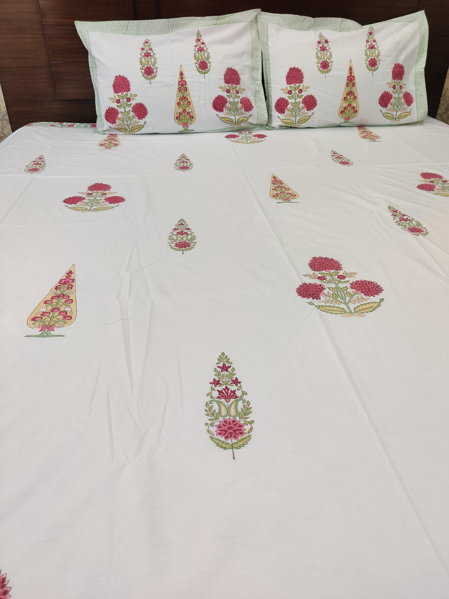 Jaipuri Block Print Bedsheet - Dual Red Boota Hand Block Print Cotton King Size