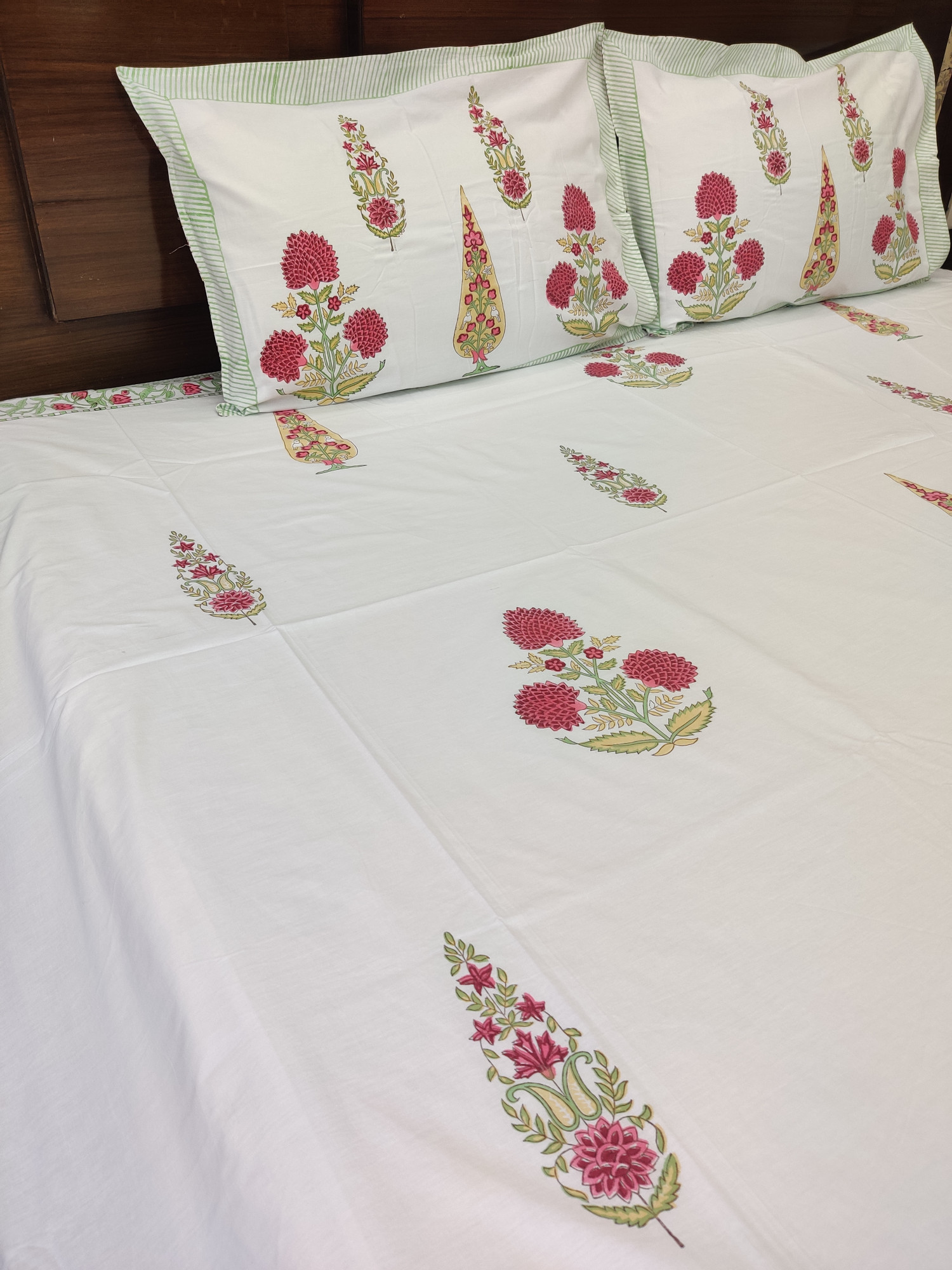 Jaipuri Block Print Bedsheet - Dual Red Boota Hand Block Print Cotton King Size