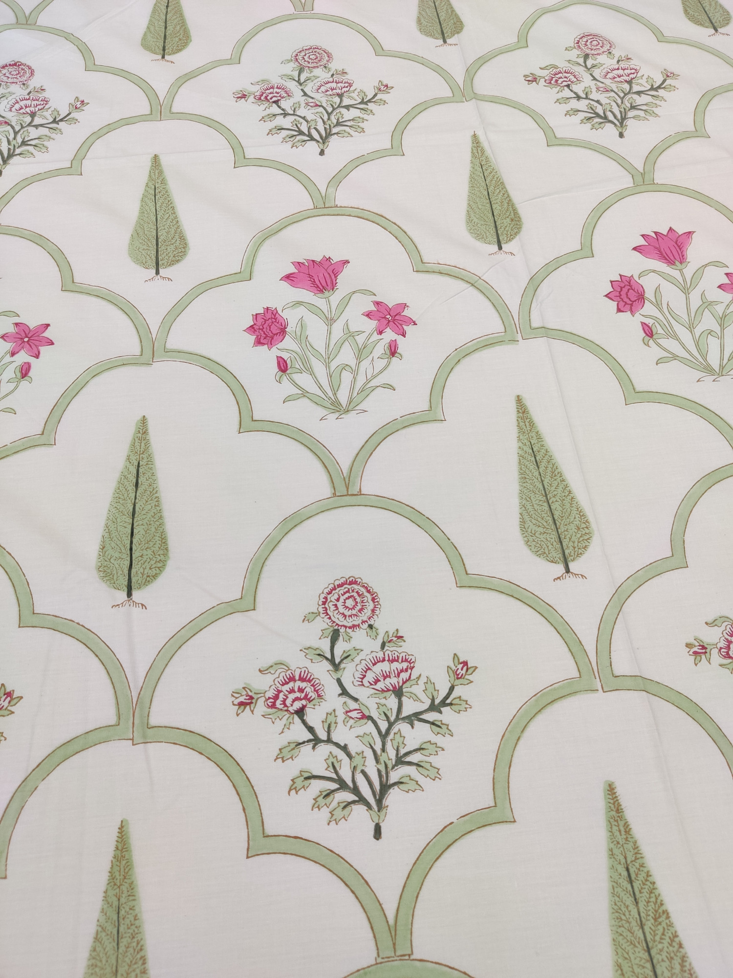 Jaipuri Block Print Bedsheet - Green Jaal Fern Hand Block Print Cotton King Size
