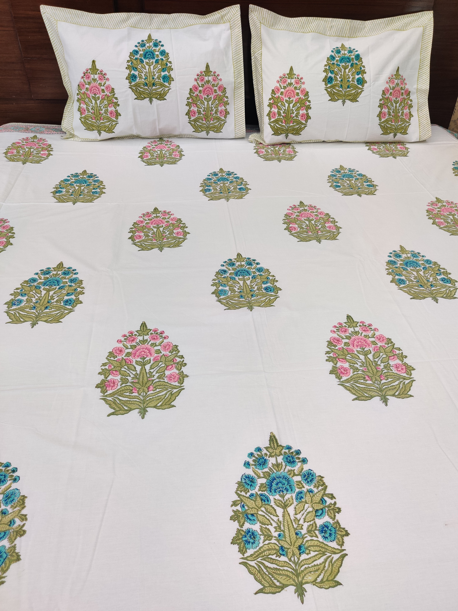 Jaipuri Block Print Bedsheet - Multi Dual Hand Block Print Cotton Double