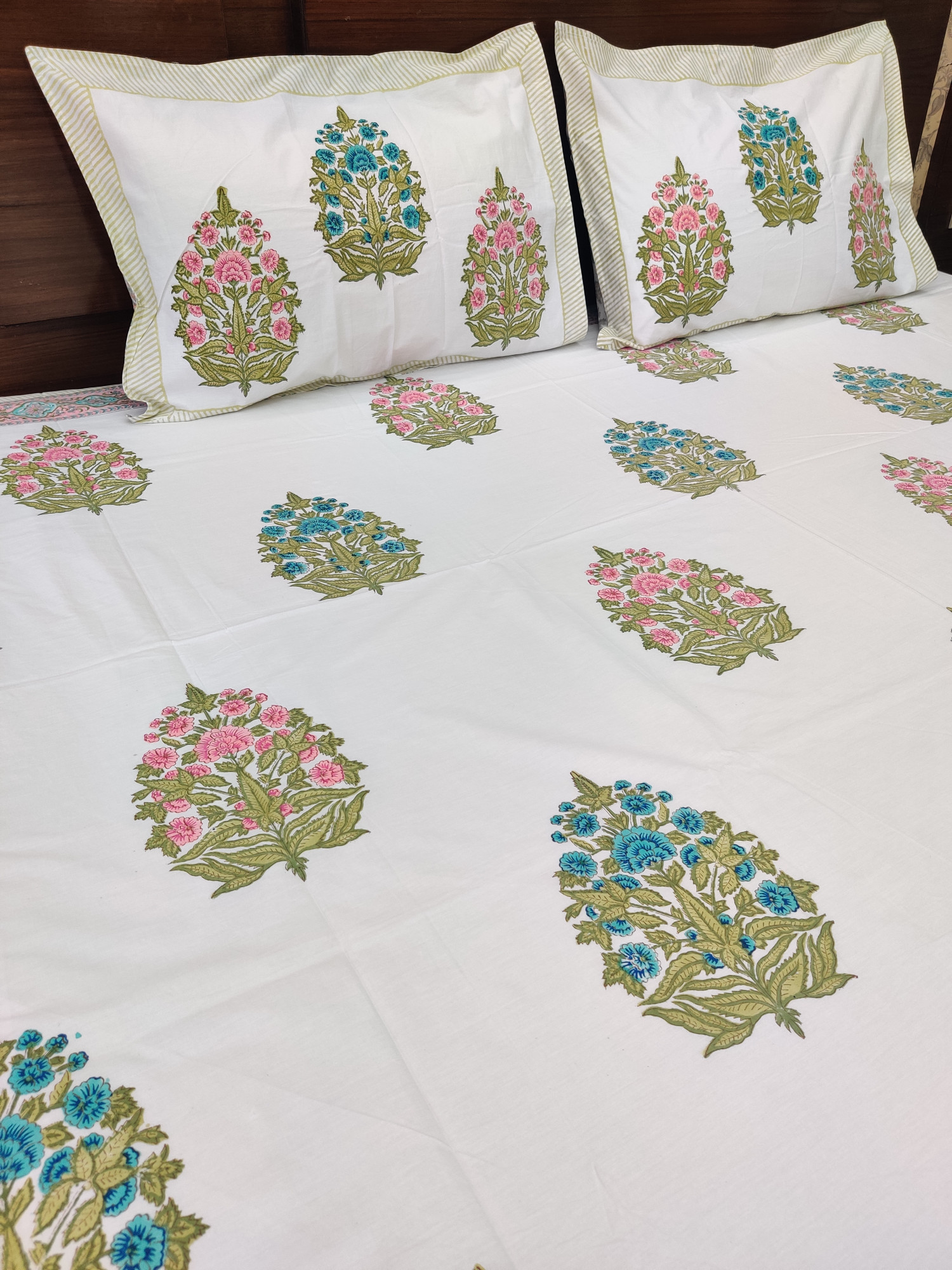 Jaipuri Block Print Bedsheet - Multi Dual Hand Block Print Cotton Double