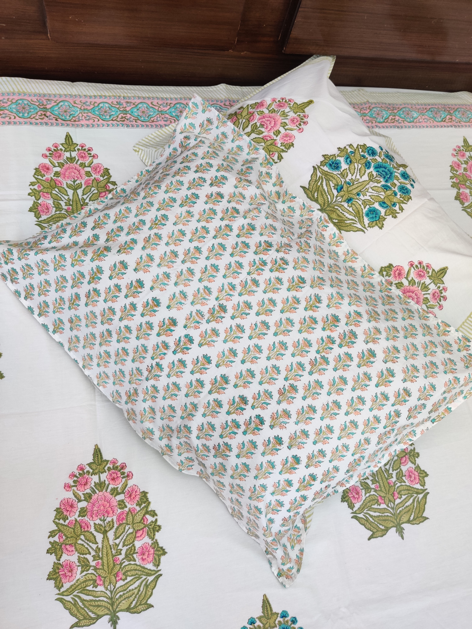 Jaipuri Block Print Bedsheet - Multi Dual Hand Block Print Cotton Double