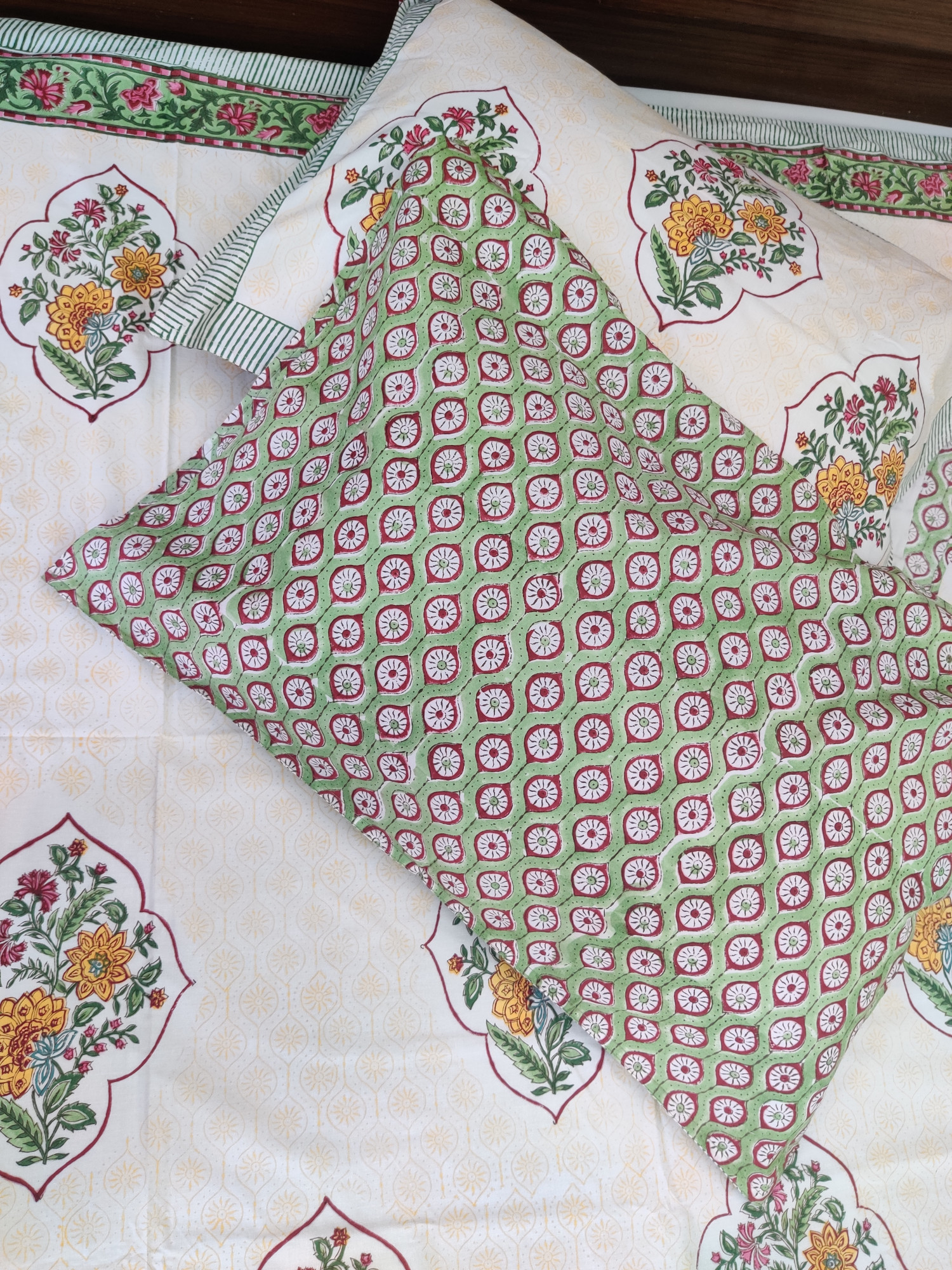 Jaipuri Block Print Bedsheet - Yellow Jaal Hand Block Print Cotton Double