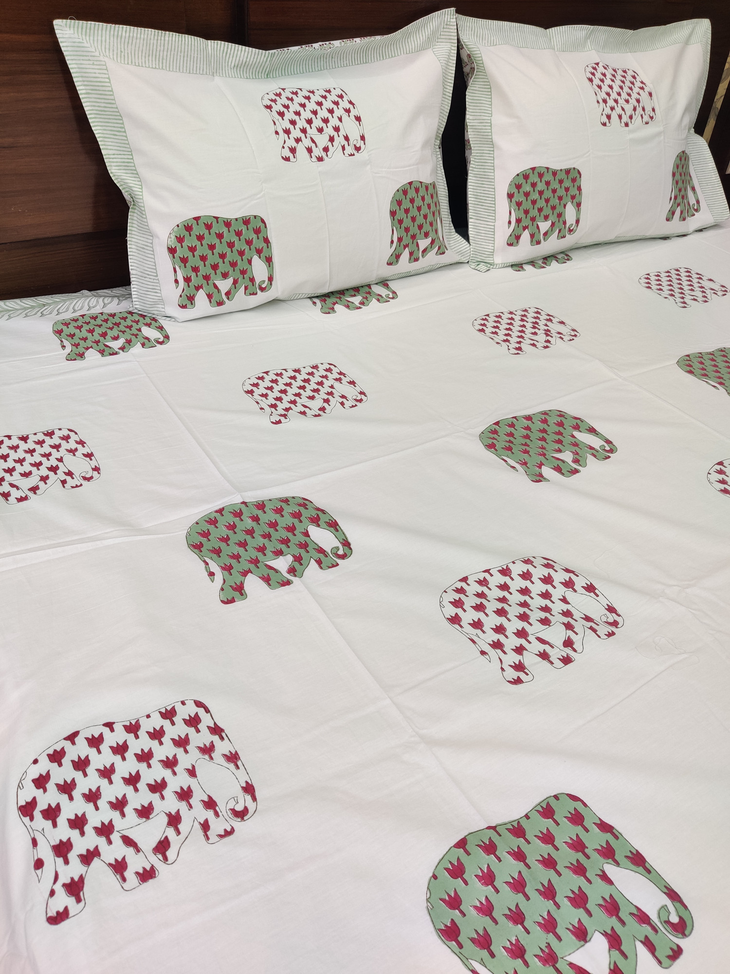 Jaipuri Block Print Bedsheet - Double Coloured Haathi Hand Block Print Cotton Double