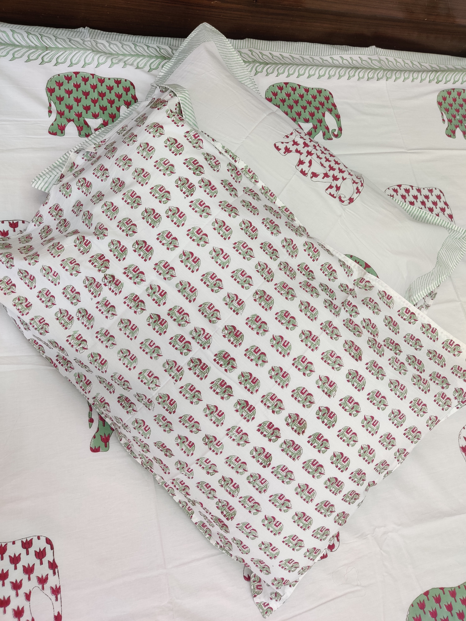 Jaipuri Block Print Bedsheet - Double Coloured Haathi Hand Block Print Cotton Double