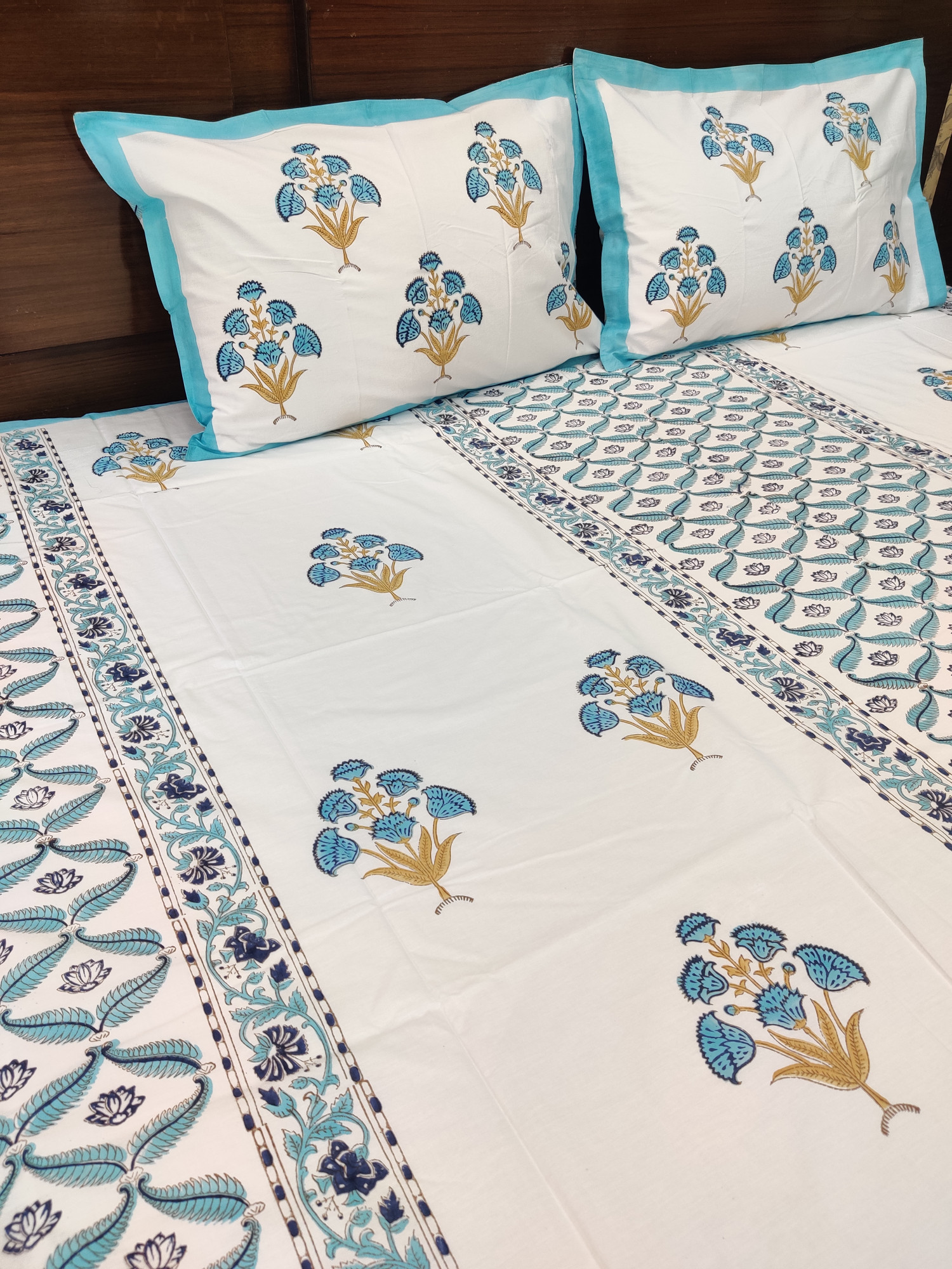 Jaipuri Block Print Bedsheet - Motif N Jaal Pattern Hand Block Print Cotton King Size
