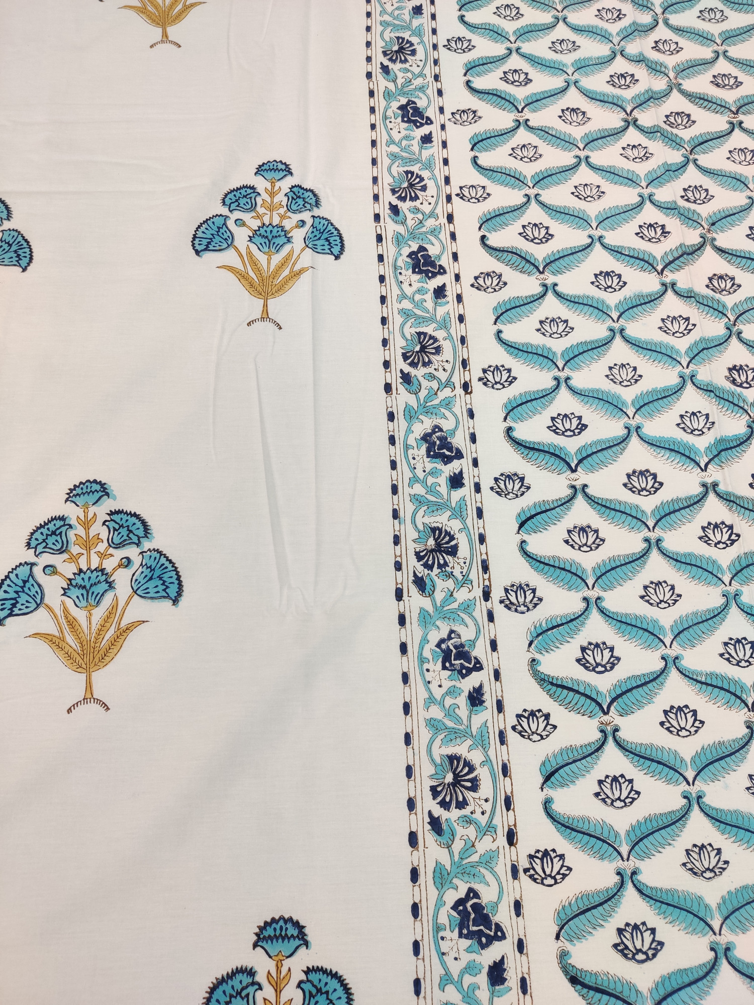 Jaipuri Block Print Bedsheet - Motif N Jaal Pattern Hand Block Print Cotton King Size