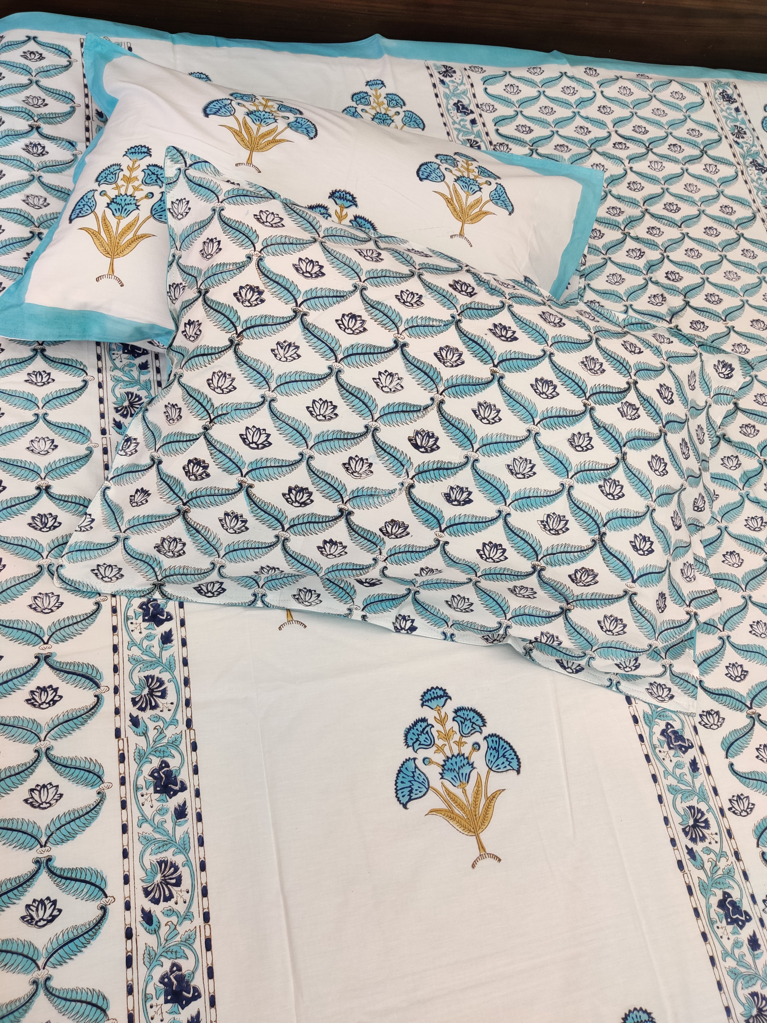Jaipuri Block Print Bedsheet - Motif N Jaal Pattern Hand Block Print Cotton King Size