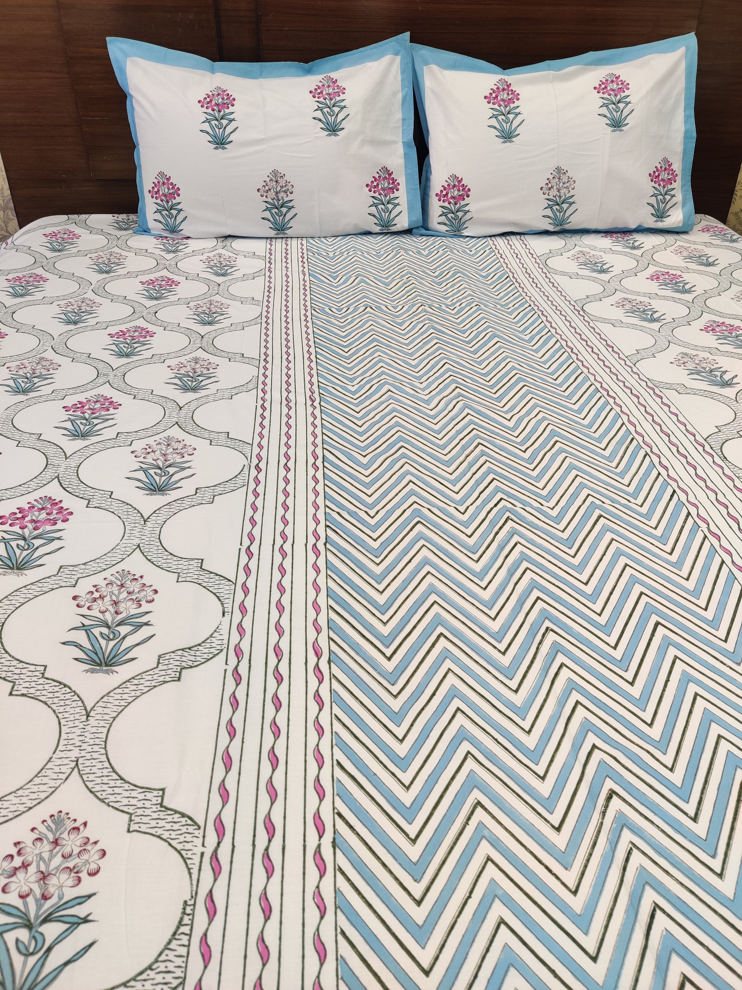 Jaipuri Block Print Bedsheet - Jaal Whisper Hand Block Print Cotton King Size