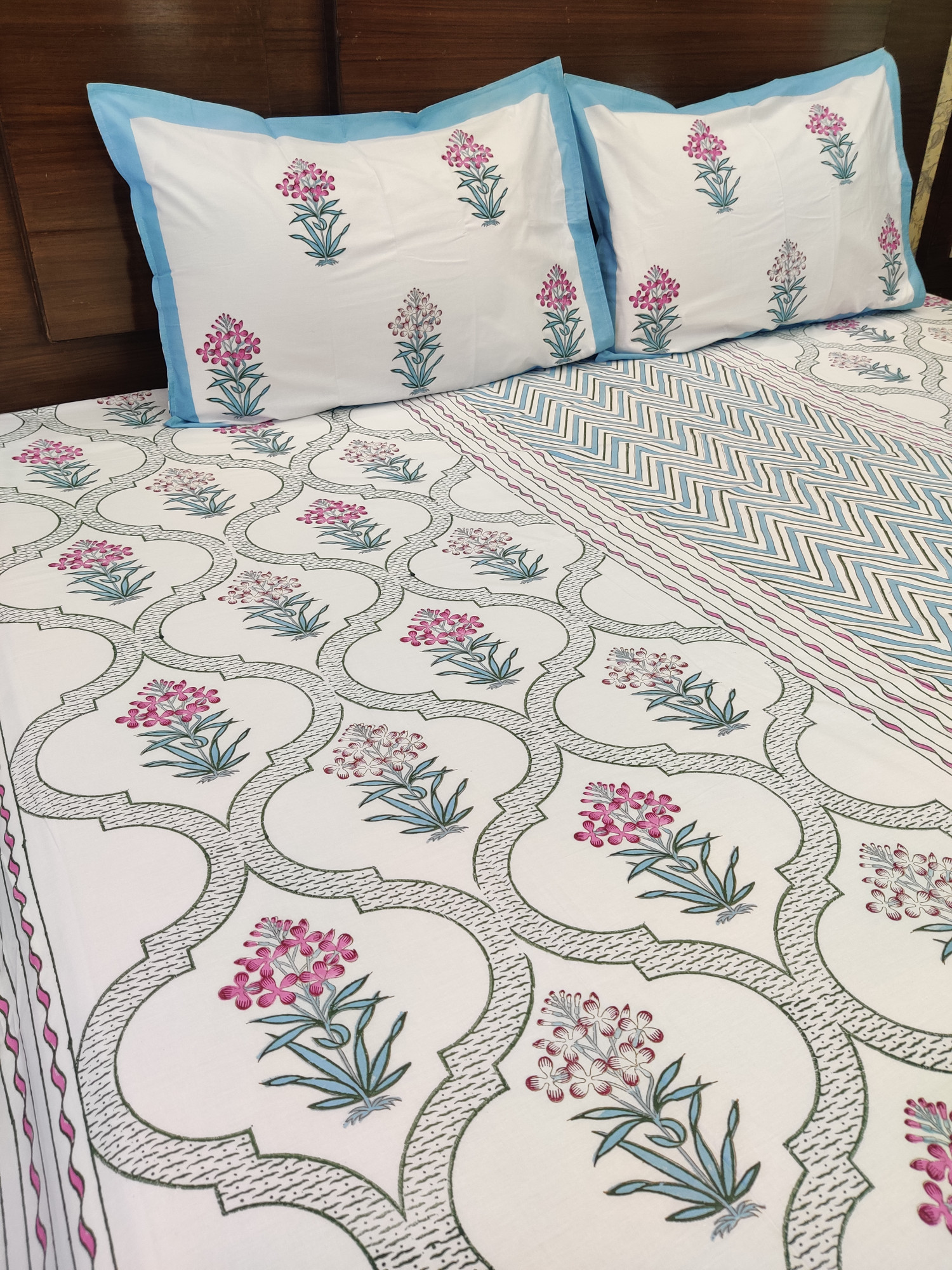 Jaipuri Block Print Bedsheet - Jaal Whisper Hand Block Print Cotton King Size