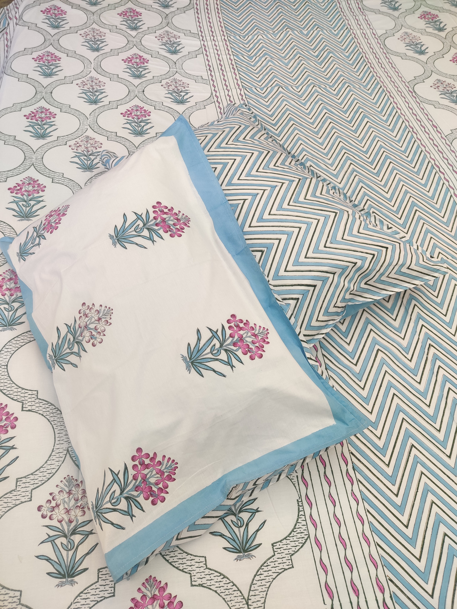 Jaipuri Block Print Bedsheet - Jaal Whisper Hand Block Print Cotton King Size
