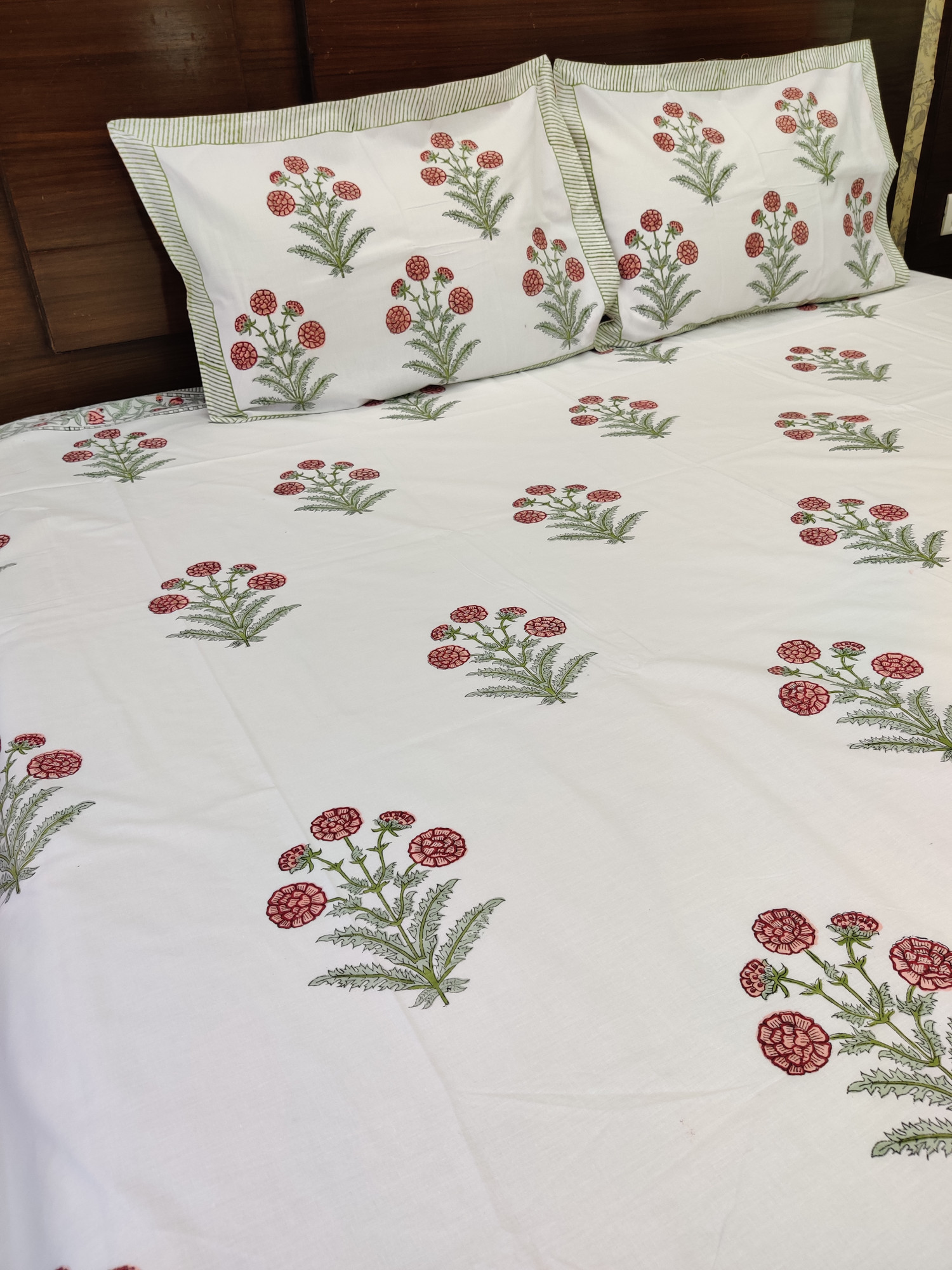 Jaipuri Block Print Bedsheet - Pink Buds Hand Block Print Cotton King Size