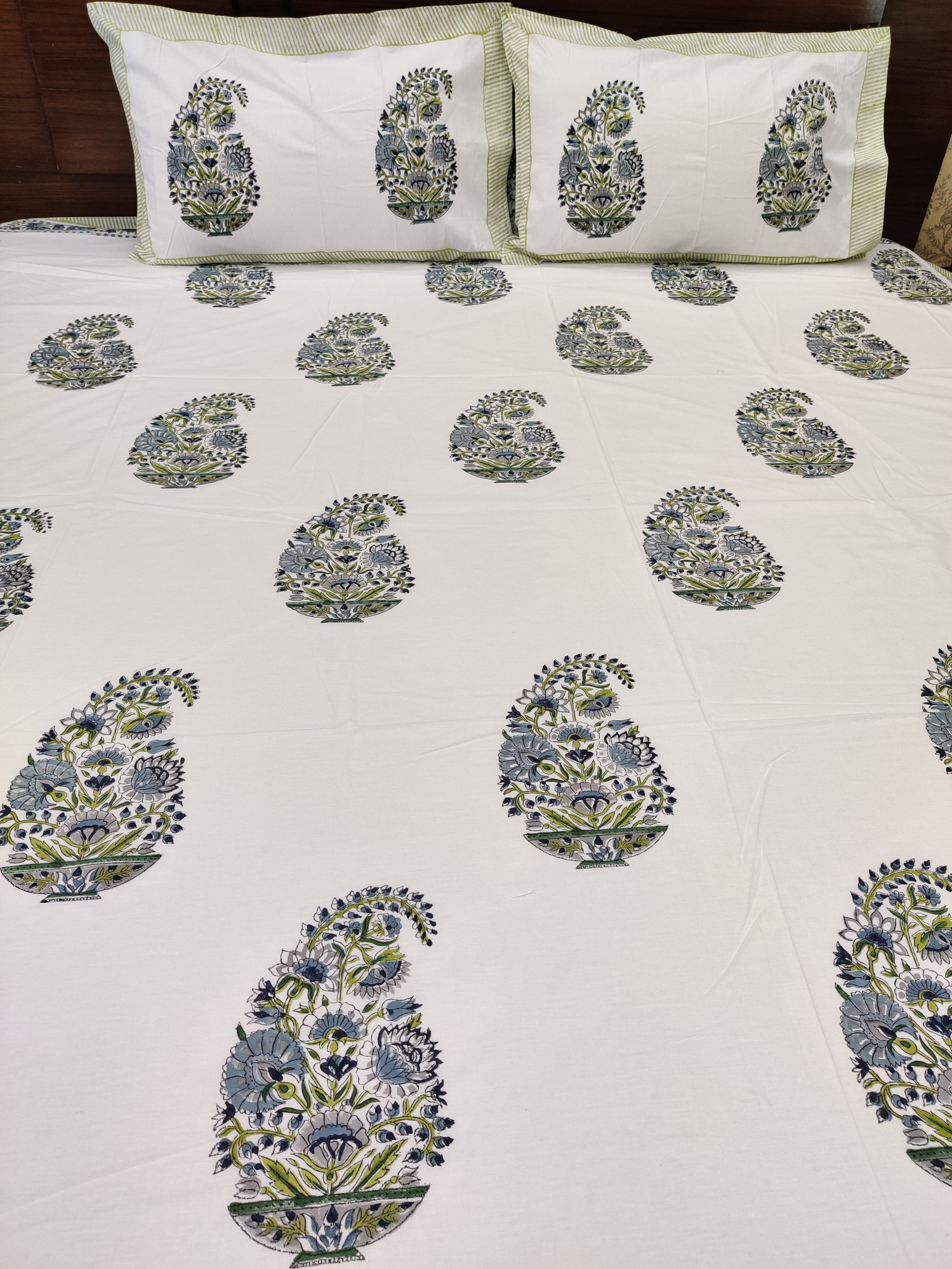 Jaipuri Block Print Bedsheet - Kerry Boota Hand Block Print Cotton King Size