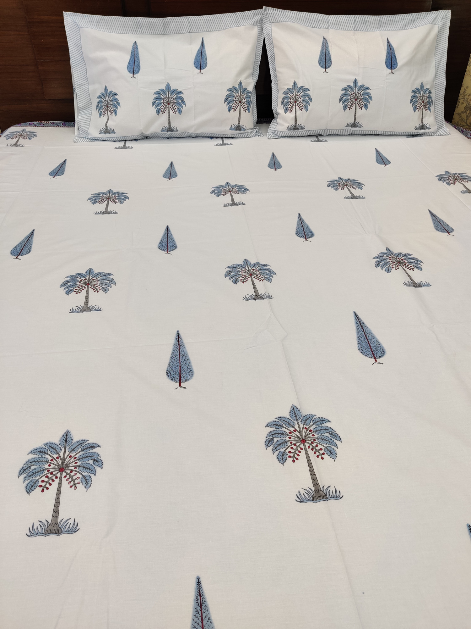 Jaipuri Block Print Bedsheet - Pine Hand Block Print Cotton King Size