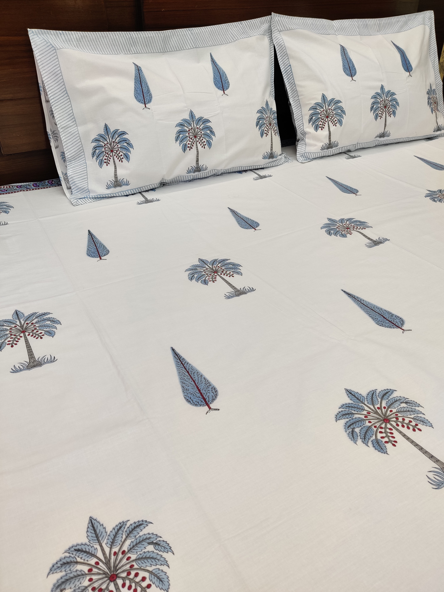 Jaipuri Block Print Bedsheet - Pine Hand Block Print Cotton King Size