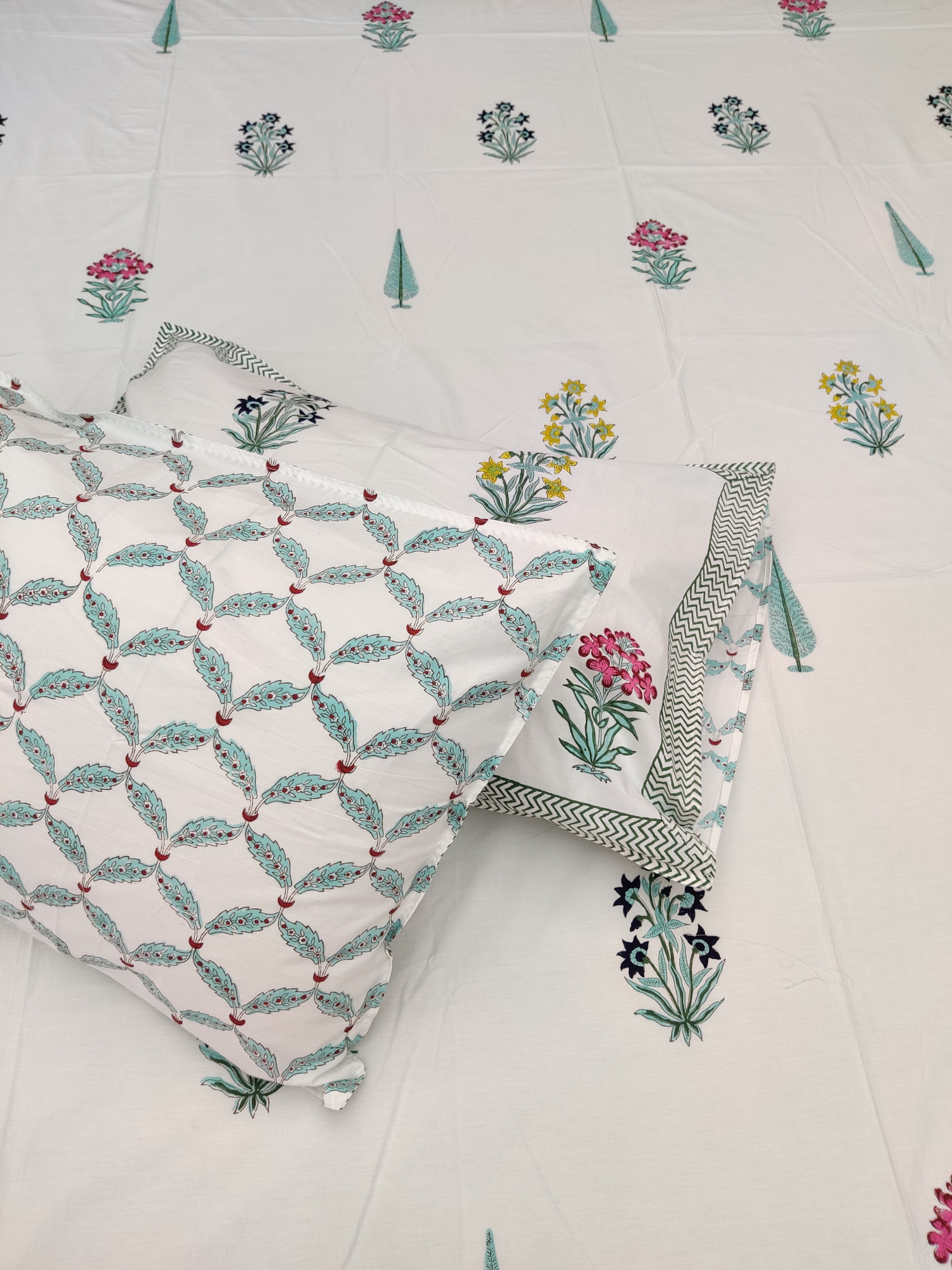 Jaipuri Block Print Bedsheet - Multiblock Blockprinted Hand Block Print Cotton King Size