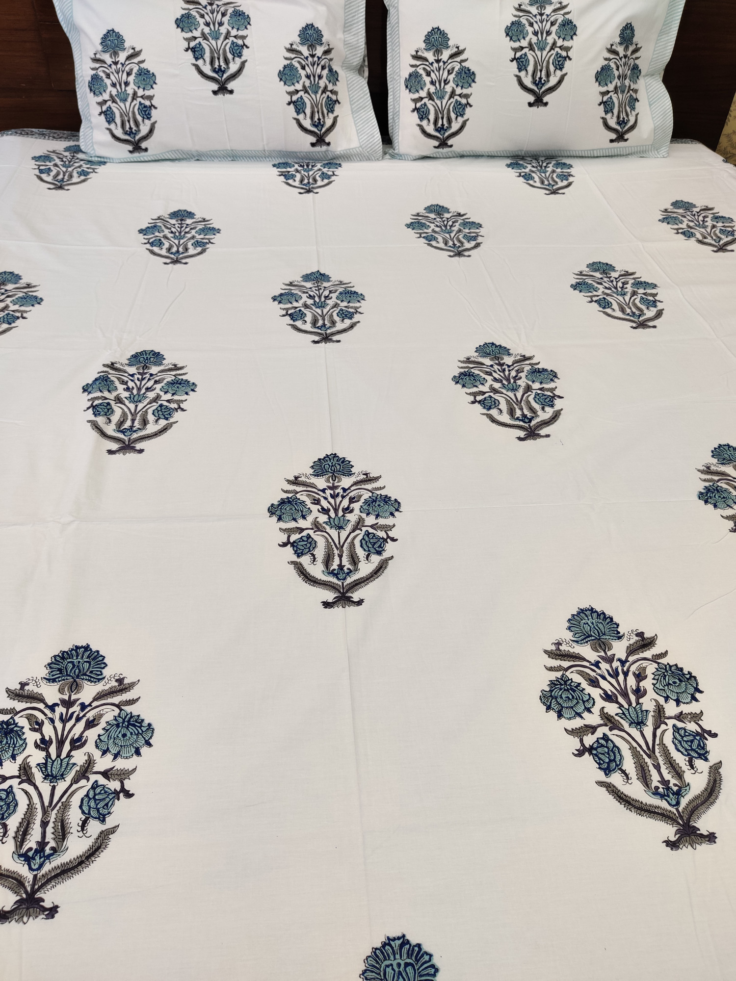 Jaipuri Block Print Bedsheet - Dark Blue Bloomer Hand Block Print Cotton King Size
