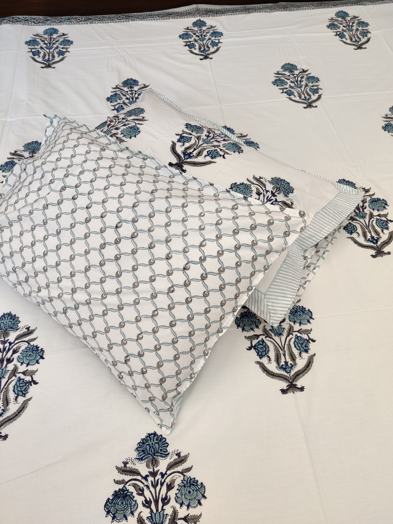 Jaipuri Block Print Bedsheet - Dark Blue Bloomer Hand Block Print Cotton King Size