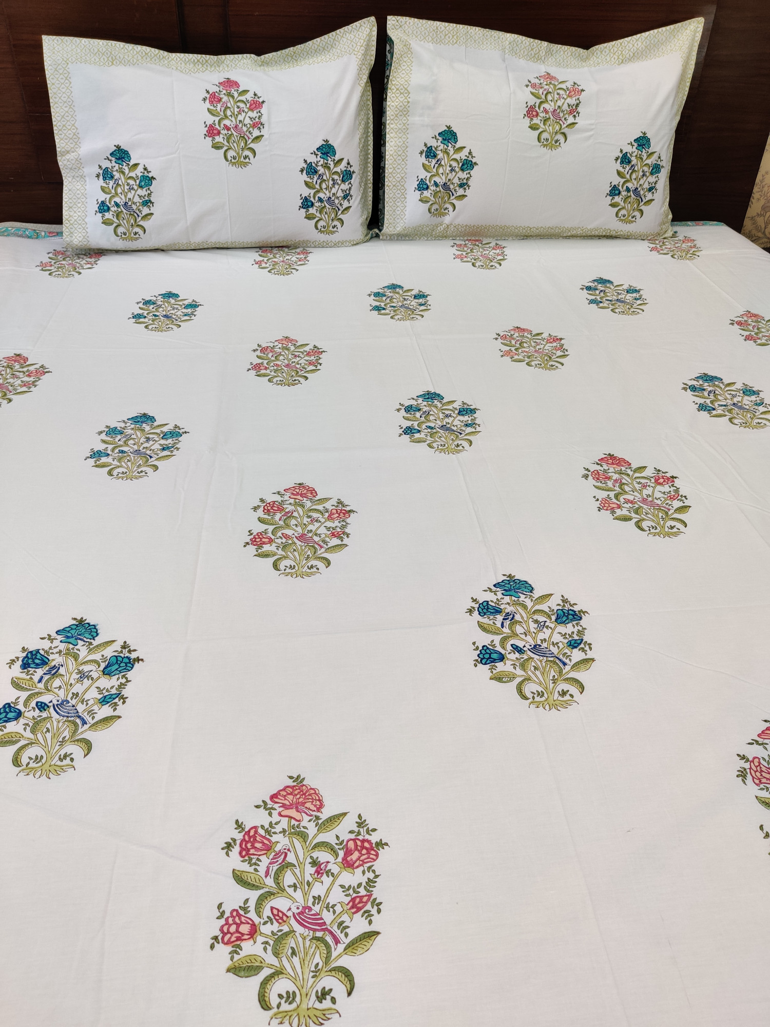 Jaipuri Block Print Bedsheet - Multi Chiya Hand Block Print Cotton King Size