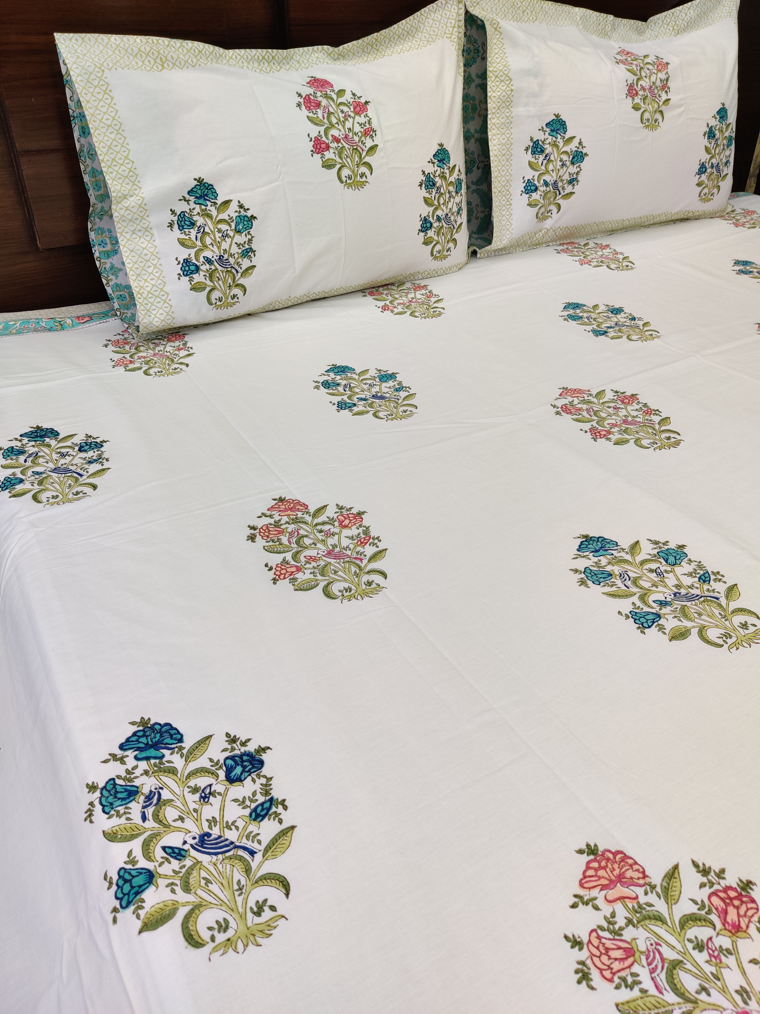 Jaipuri Block Print Bedsheet - Multi Chiya Hand Block Print Cotton King Size