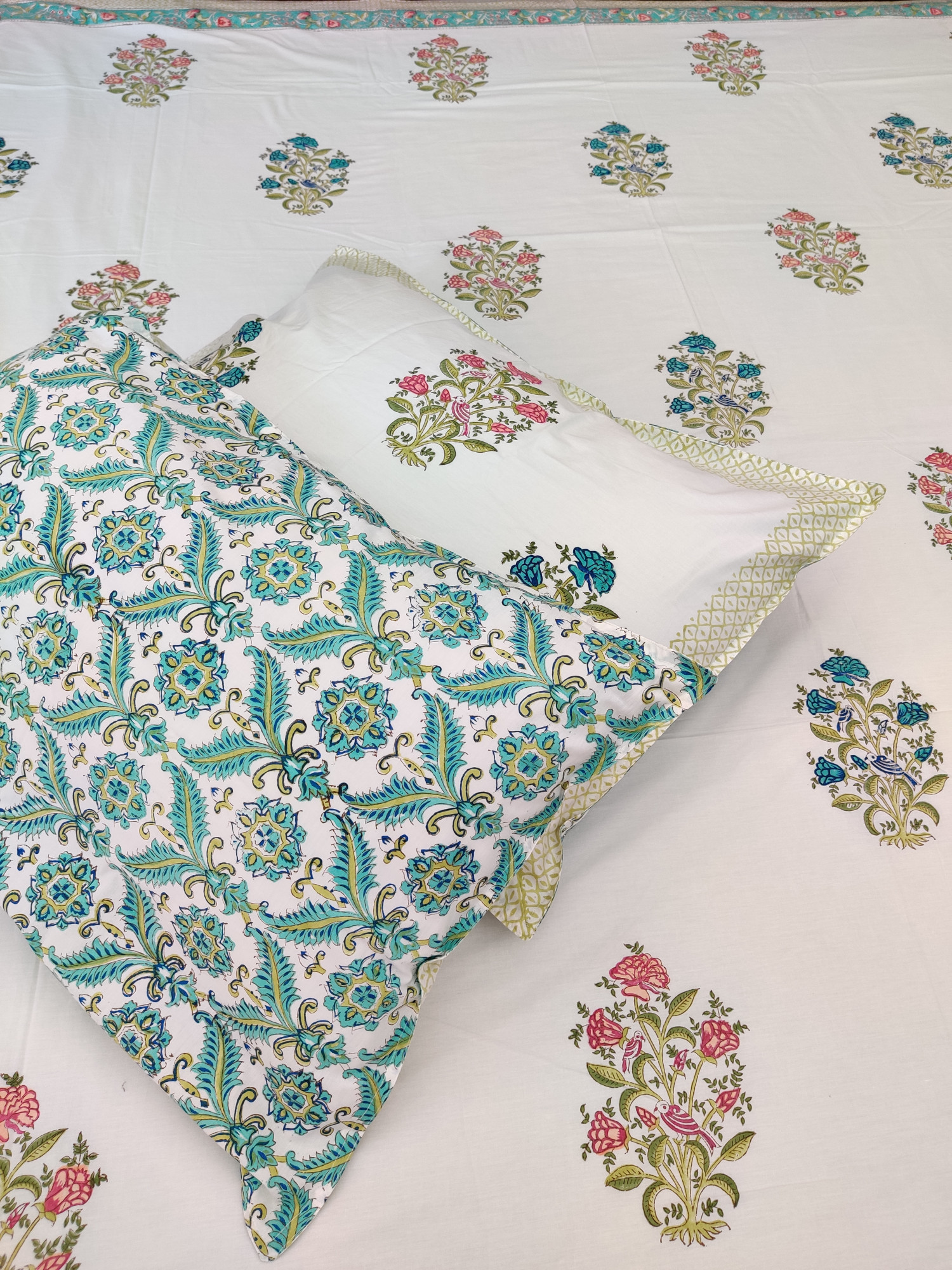 Jaipuri Block Print Bedsheet - Multi Chiya Hand Block Print Cotton King Size