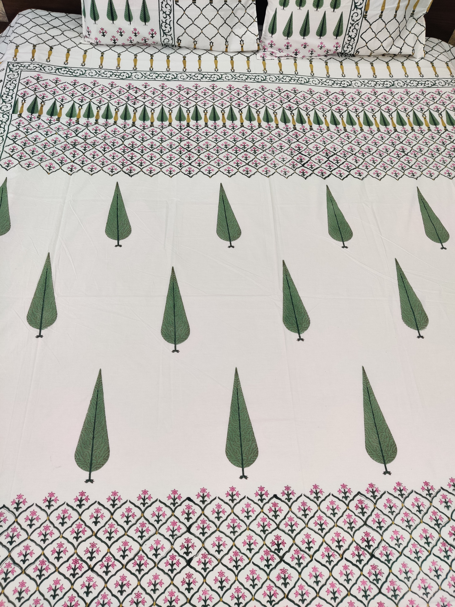 Jaipuri Block Print Bedsheet - Fern Jaal Hand Block Print Cotton Double