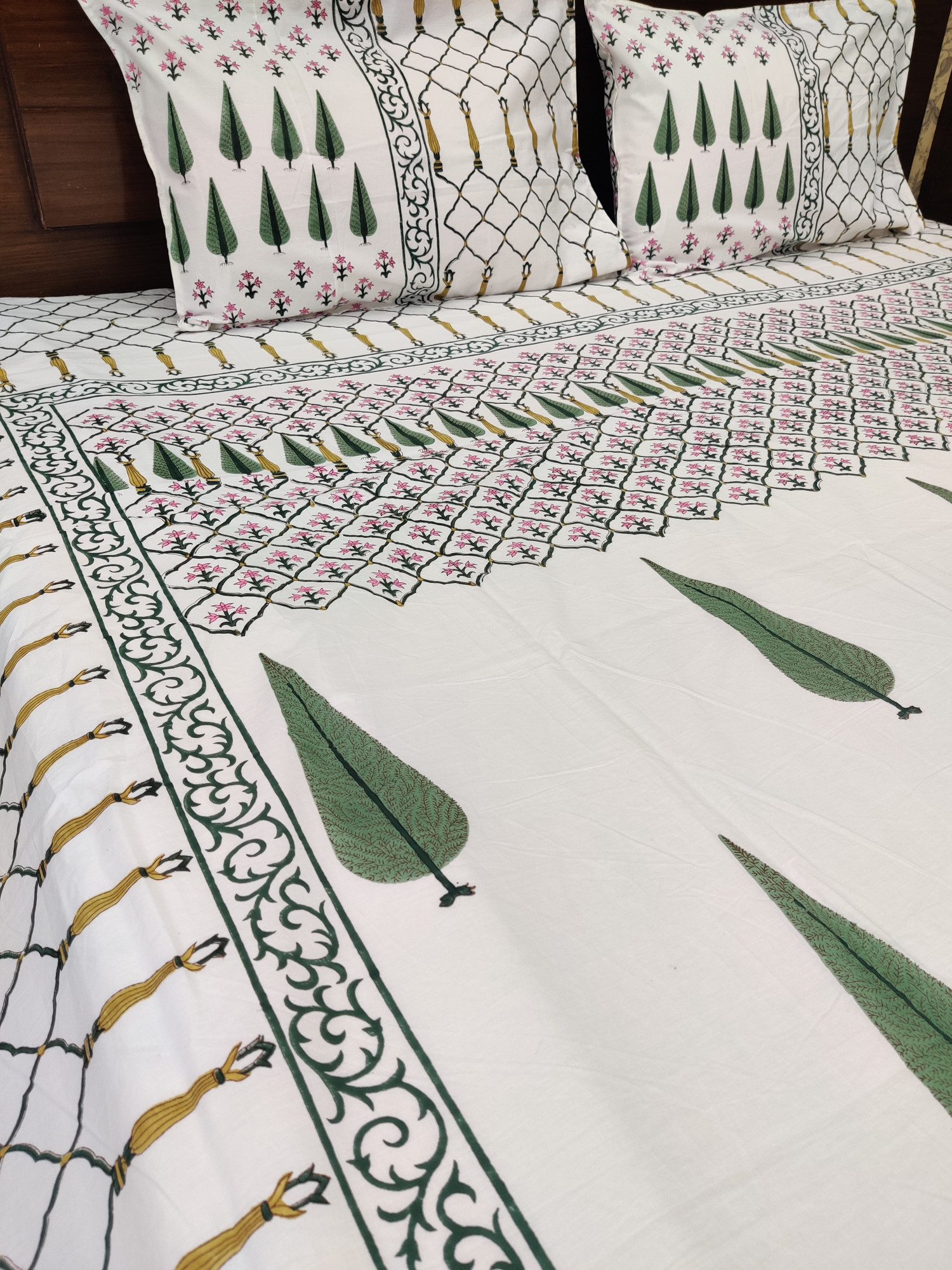 Jaipuri Block Print Bedsheet - Fern Jaal Hand Block Print Cotton Double