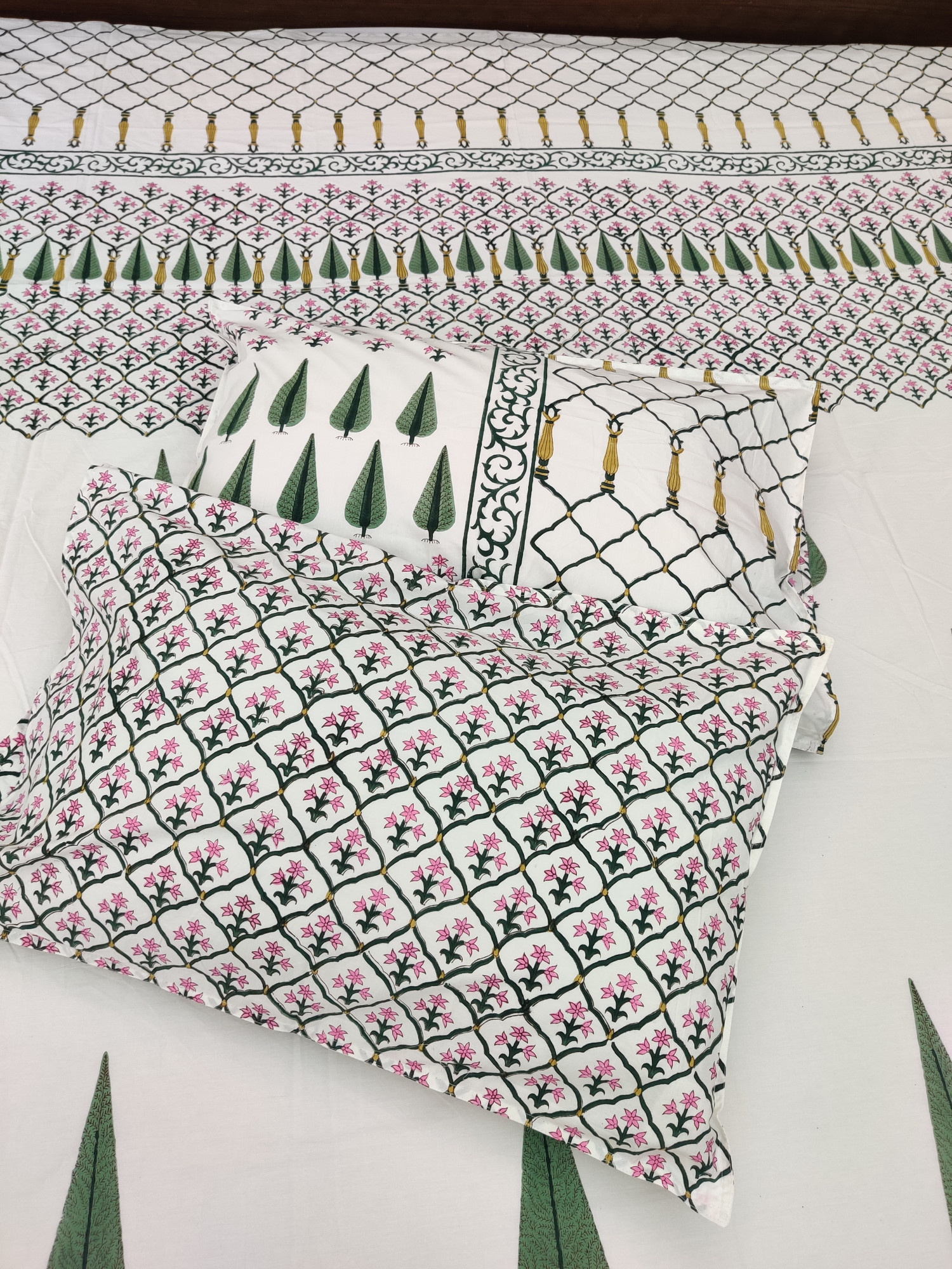 Jaipuri Block Print Bedsheet - Fern Jaal Hand Block Print Cotton Double