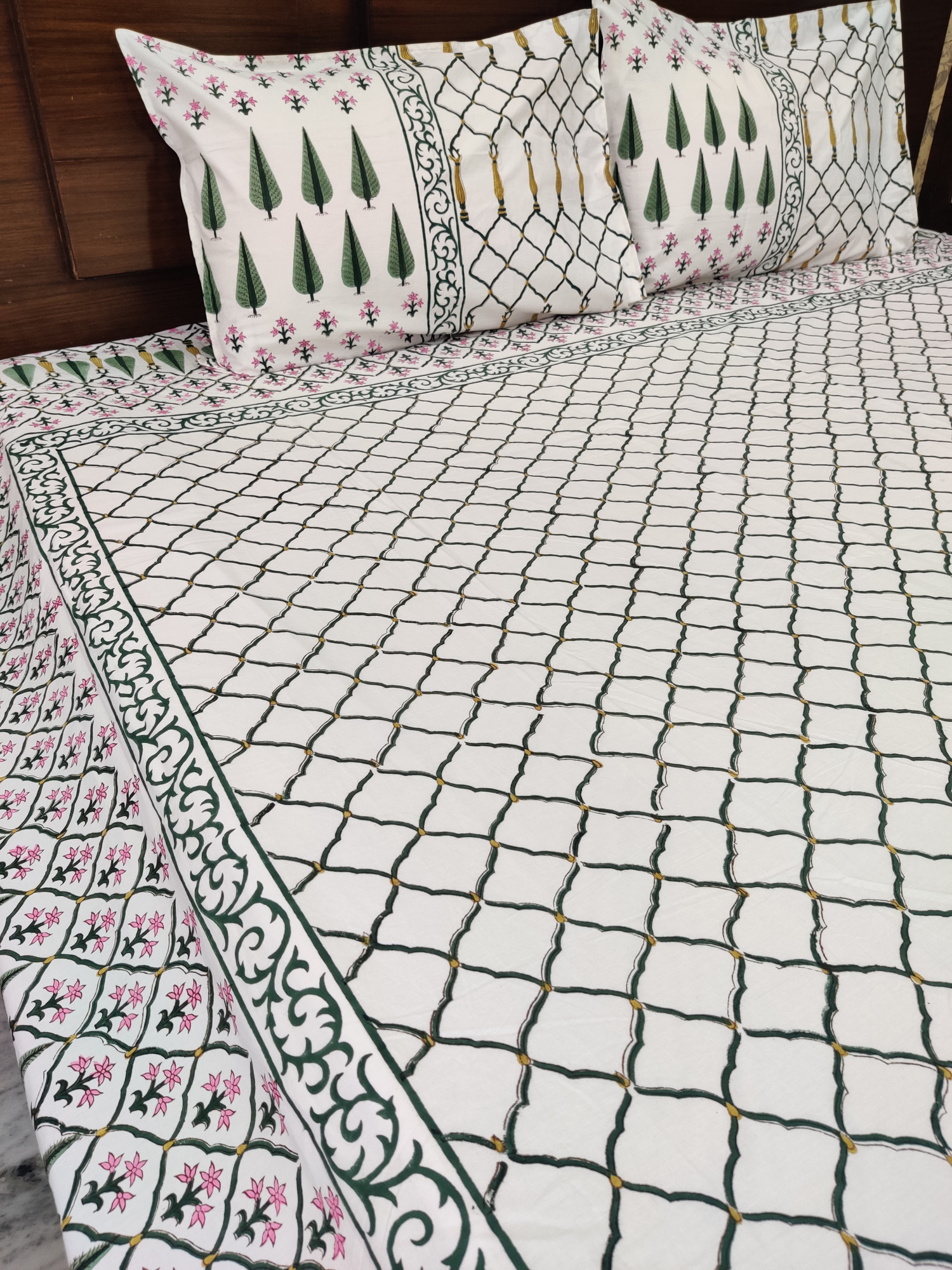 Jaipuri Block Print Bedsheet - Full Jaal Hand Block Print Cotton Double