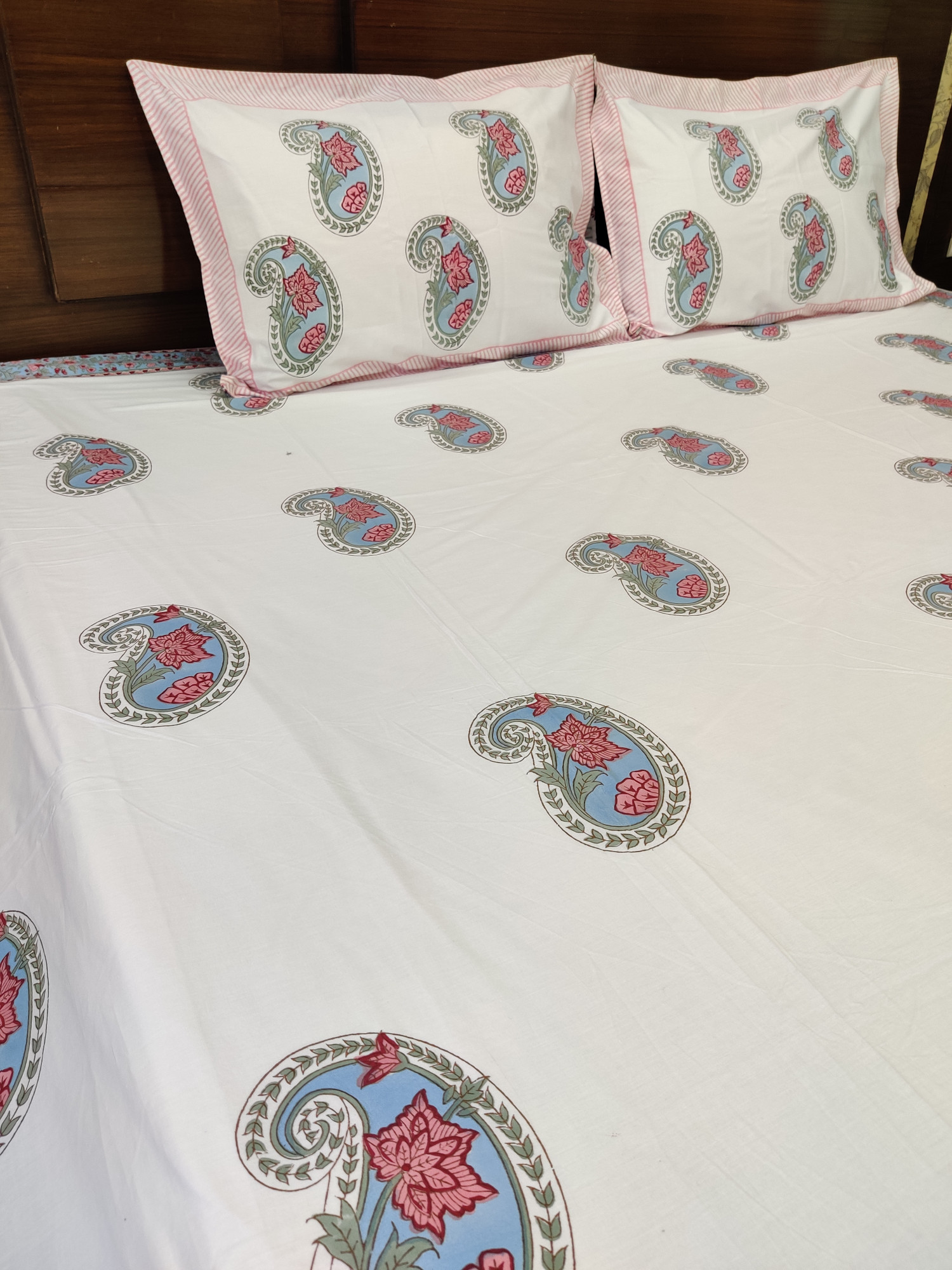 Jaipuri Block Print Bedsheet - Peach Kerry Hand Block Print Cotton Double