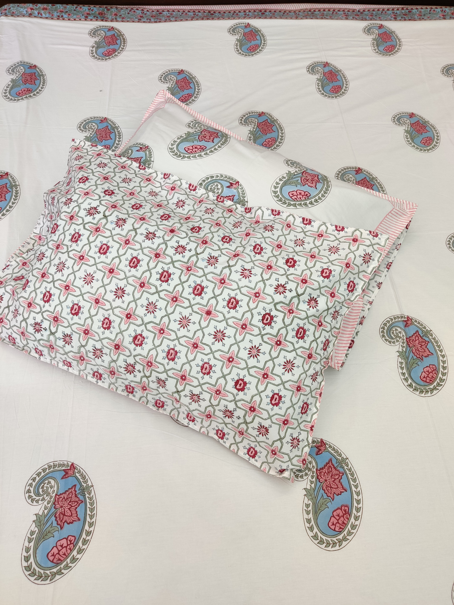 Jaipuri Block Print Bedsheet - Peach Kerry Hand Block Print Cotton Double