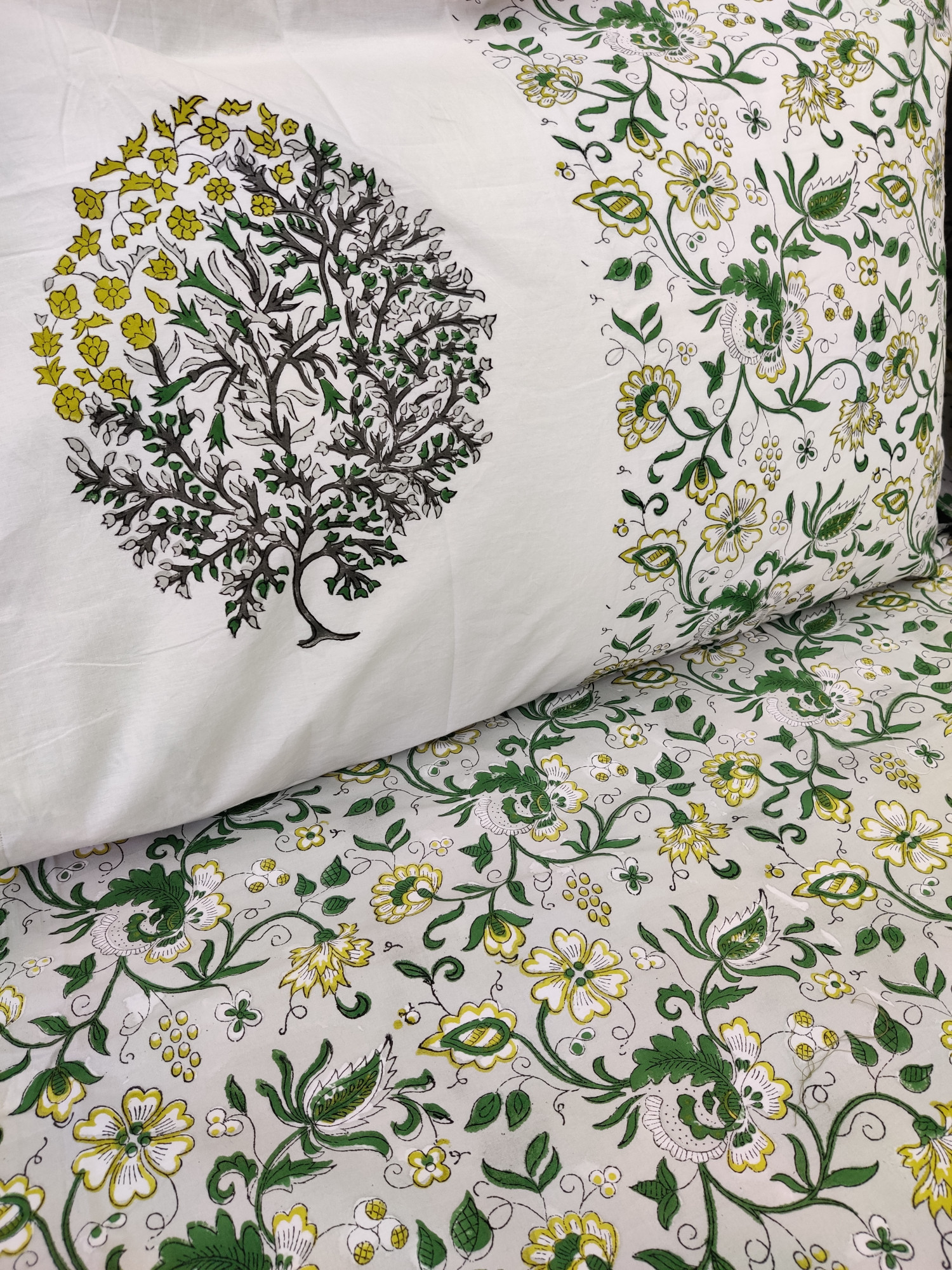 Jaipuri Block Print Bedsheet - Single Boota Grey Hand Block Print Cotton King Size