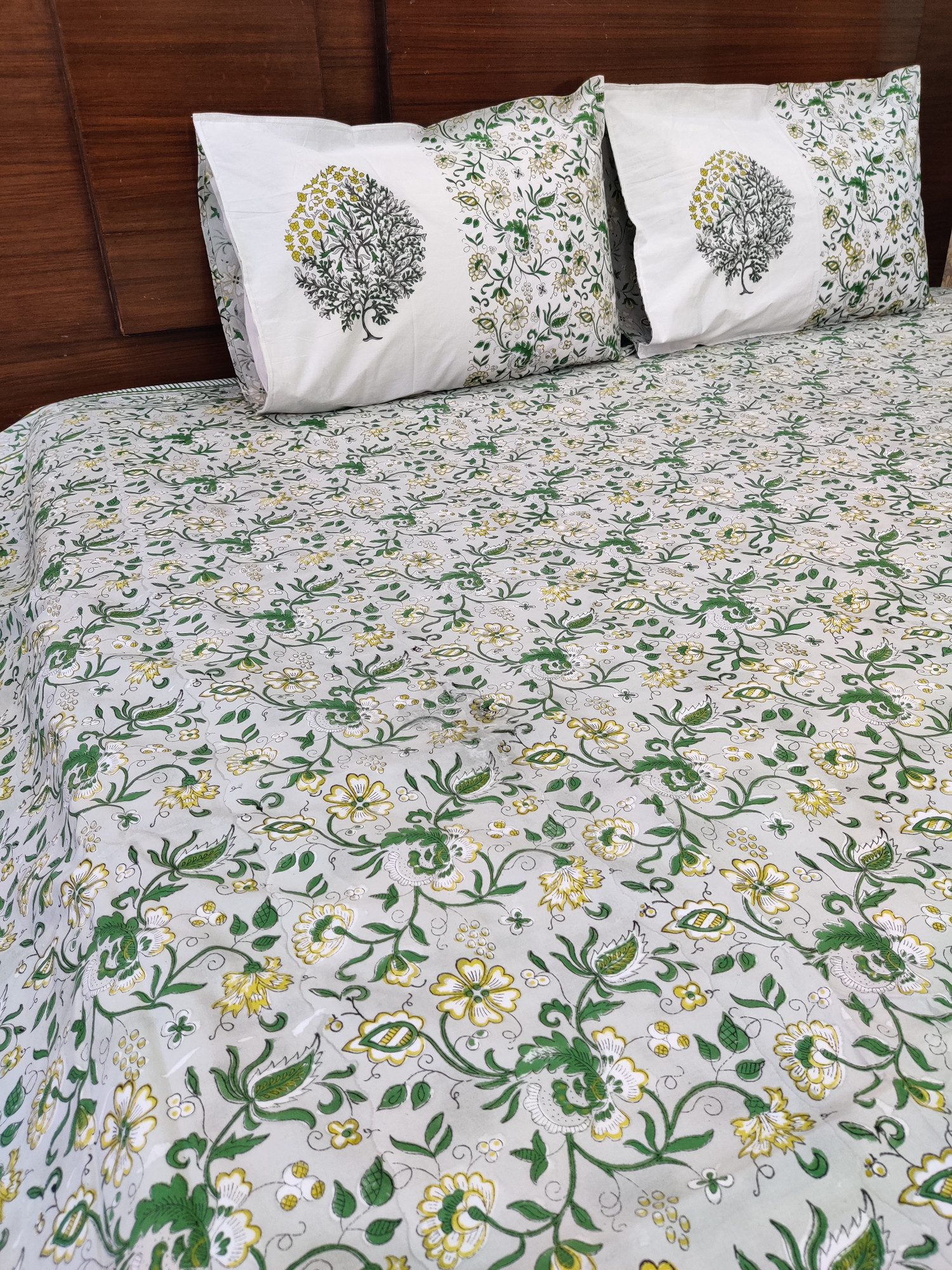 Jaipuri Block Print Bedsheet - Single Boota Grey Hand Block Print Cotton King Size