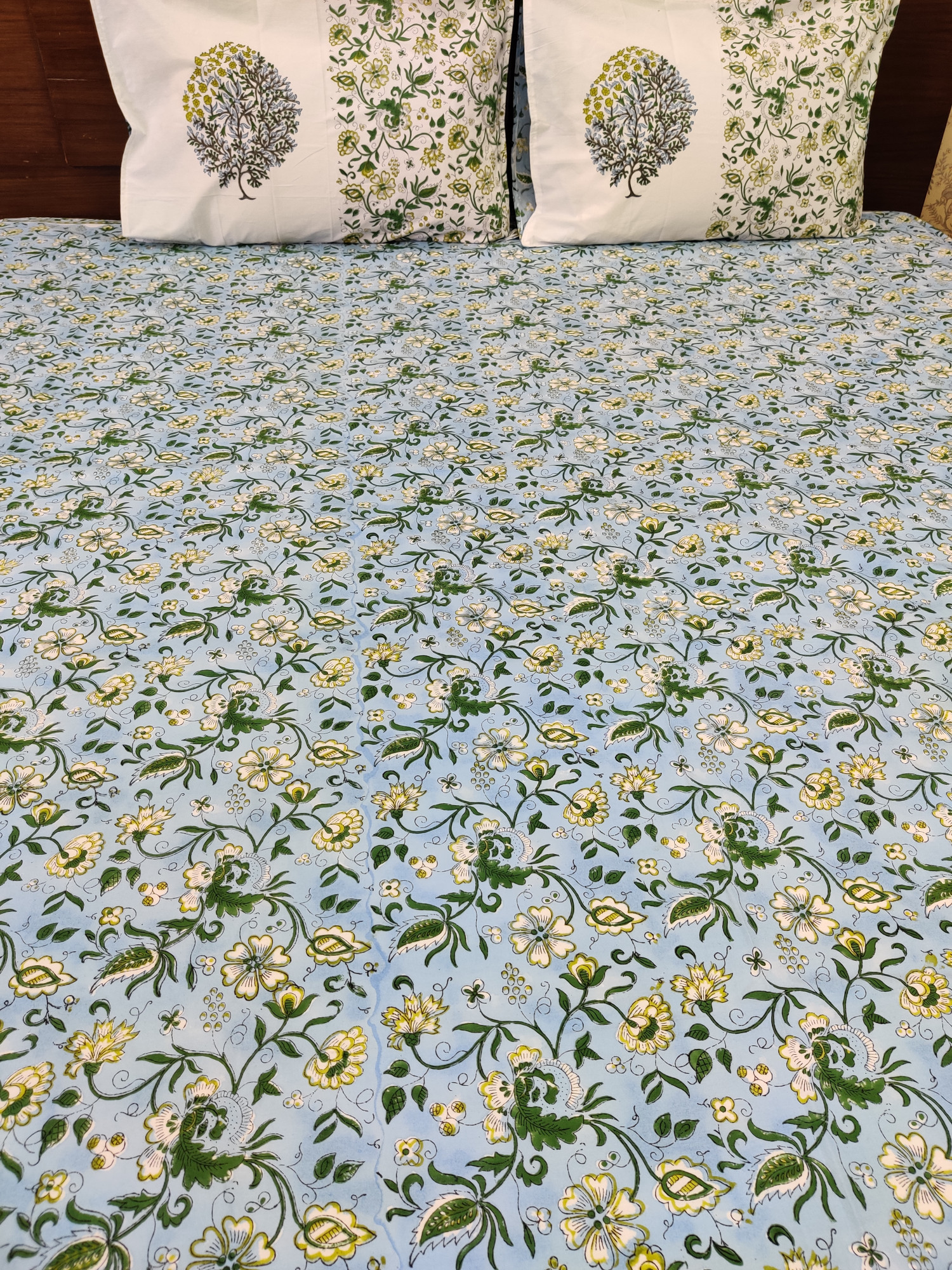 Jaipuri Block Print Bedsheet - Single Boota Blue Hand Block Print Cotton King Size
