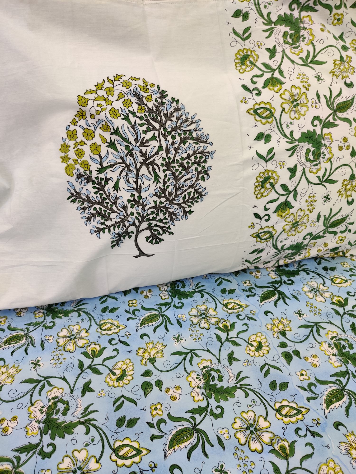 Jaipuri Block Print Bedsheet - Single Boota Blue Hand Block Print Cotton King Size