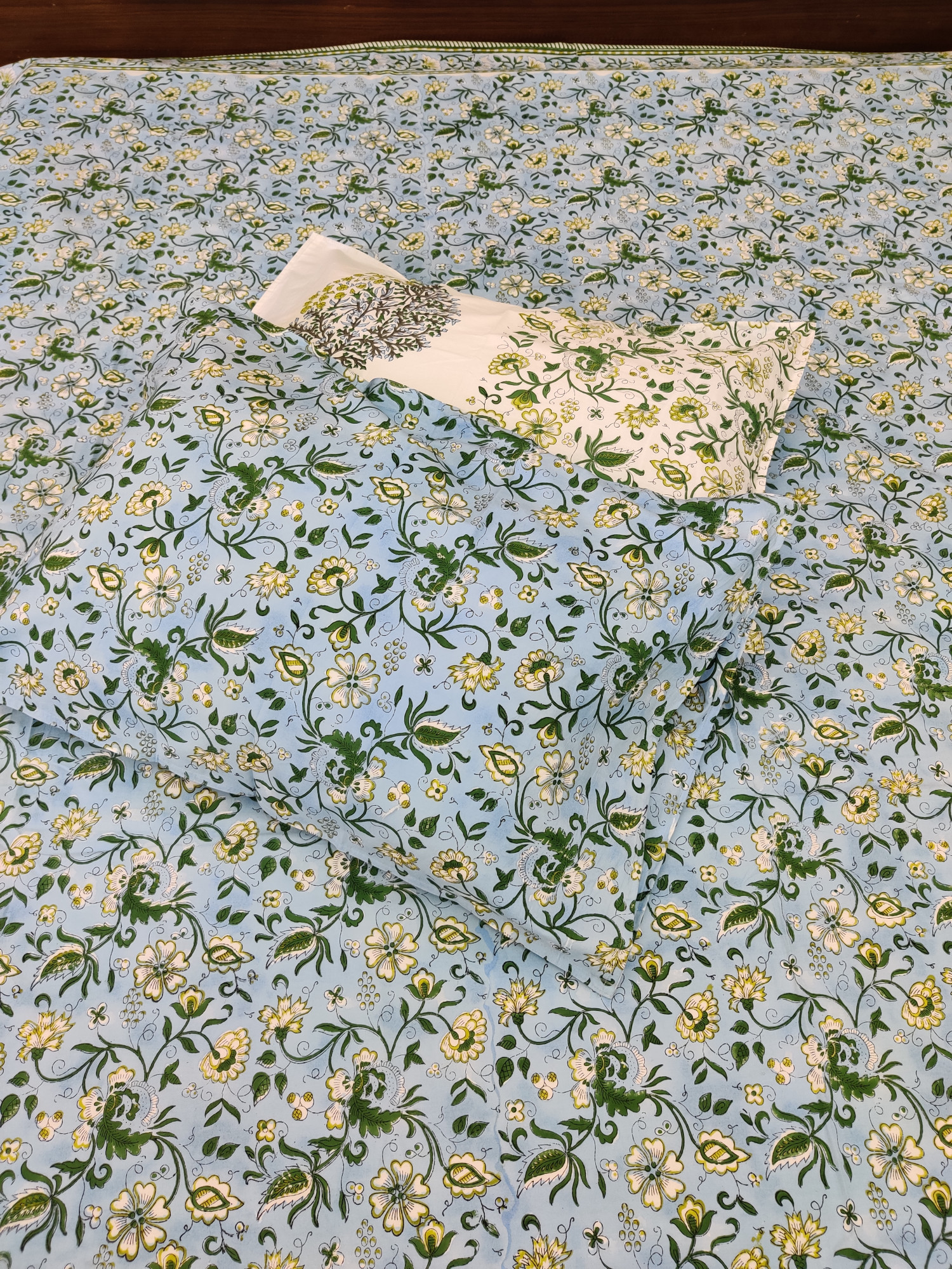 Jaipuri Block Print Bedsheet - Single Boota Blue Hand Block Print Cotton King Size
