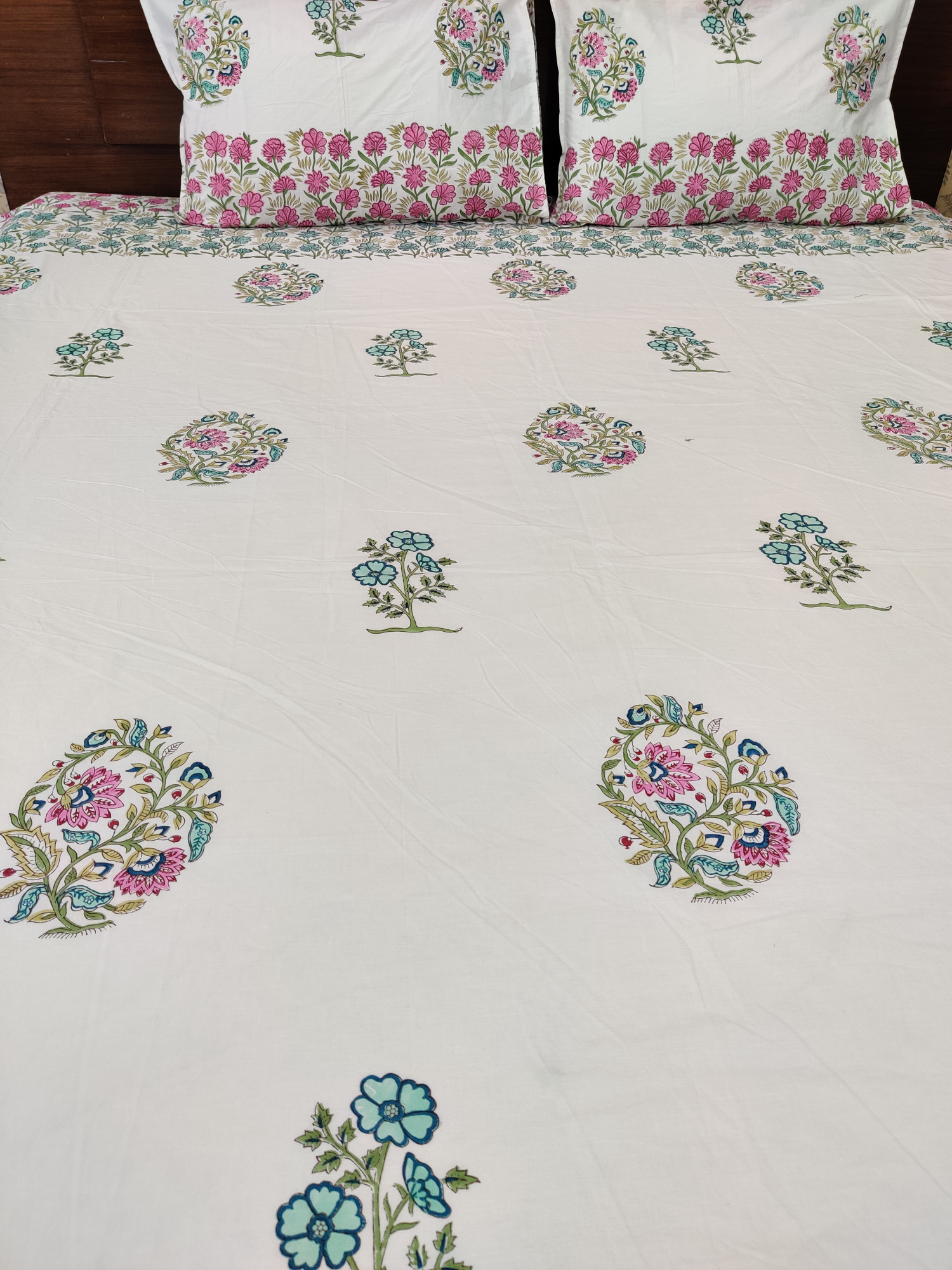 Jaipuri Block Print Bedsheet - Double Border Hand Block Print Cotton Double